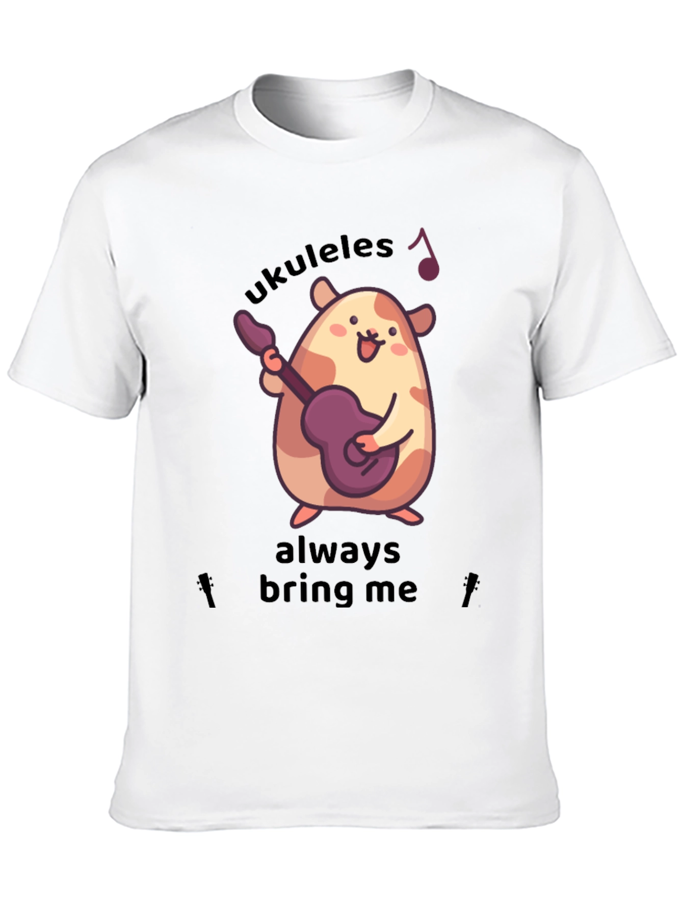 Black Cute Ukulele Hamster Graphic T-Shirt view 10