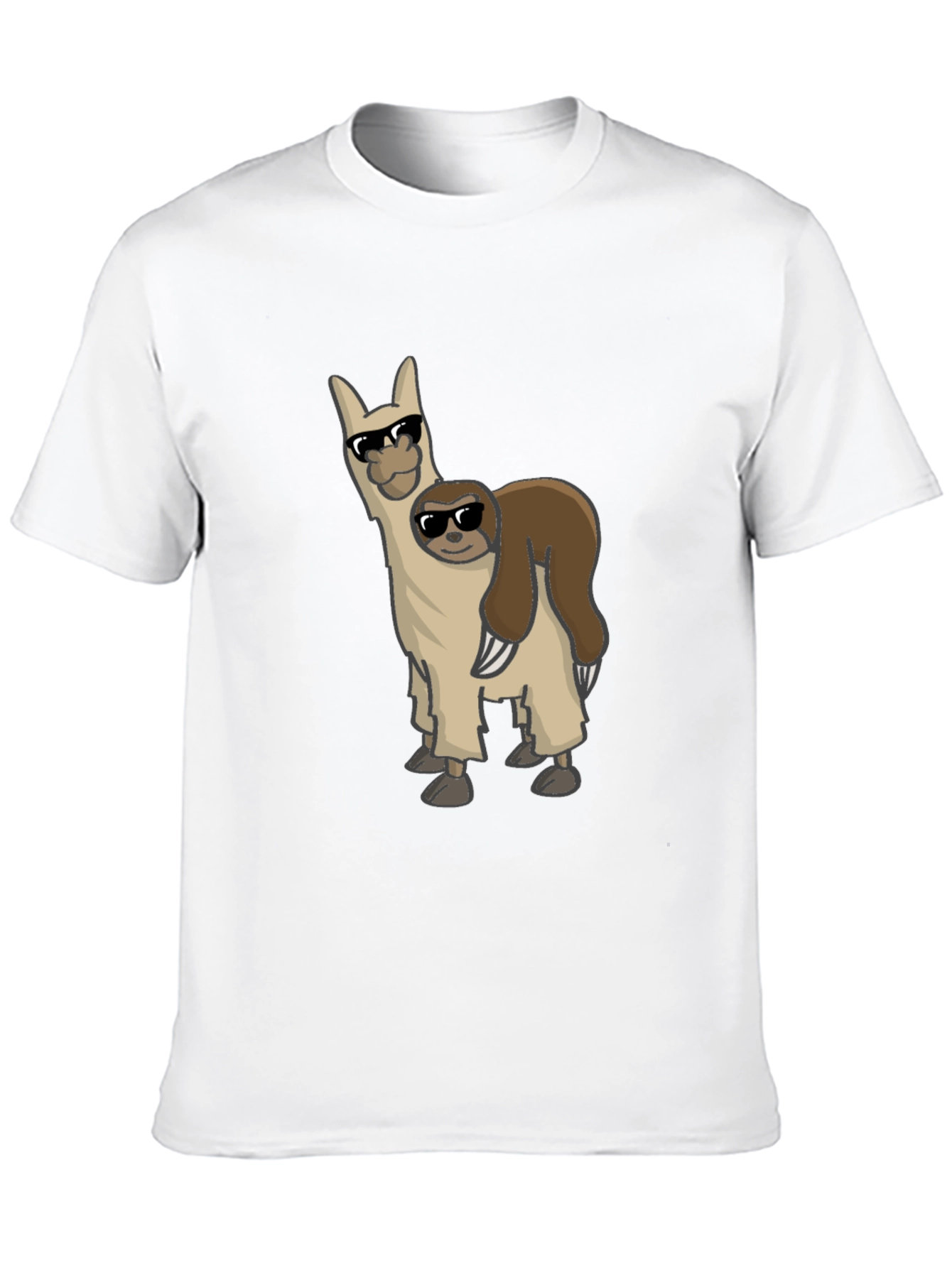 Black Cool Llama & Sloth Graphic Tee - Black Cotton Shirt view 10