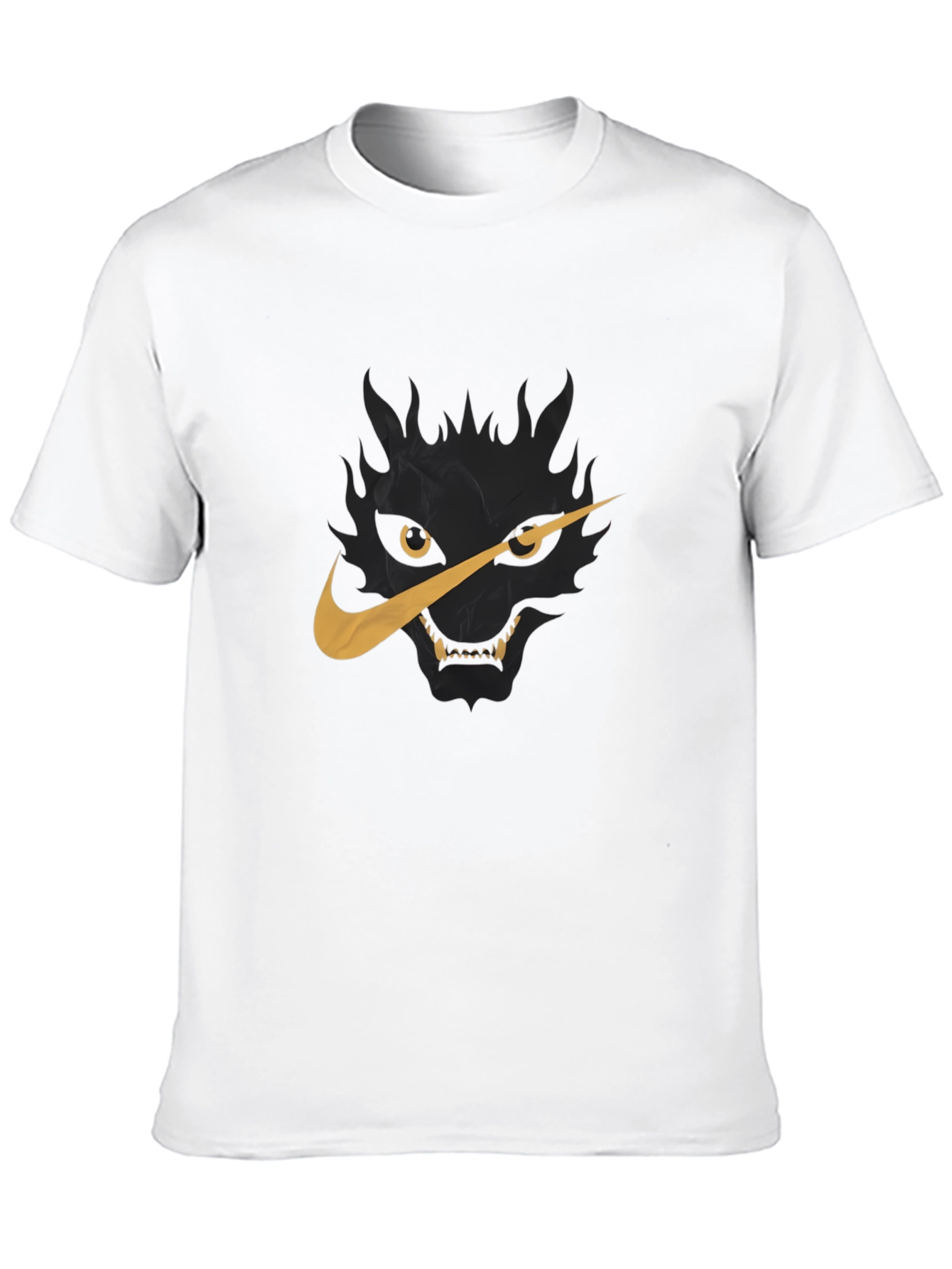 Black Men's Black T-Shirt with Wolf Nike Logo Graphic view 10