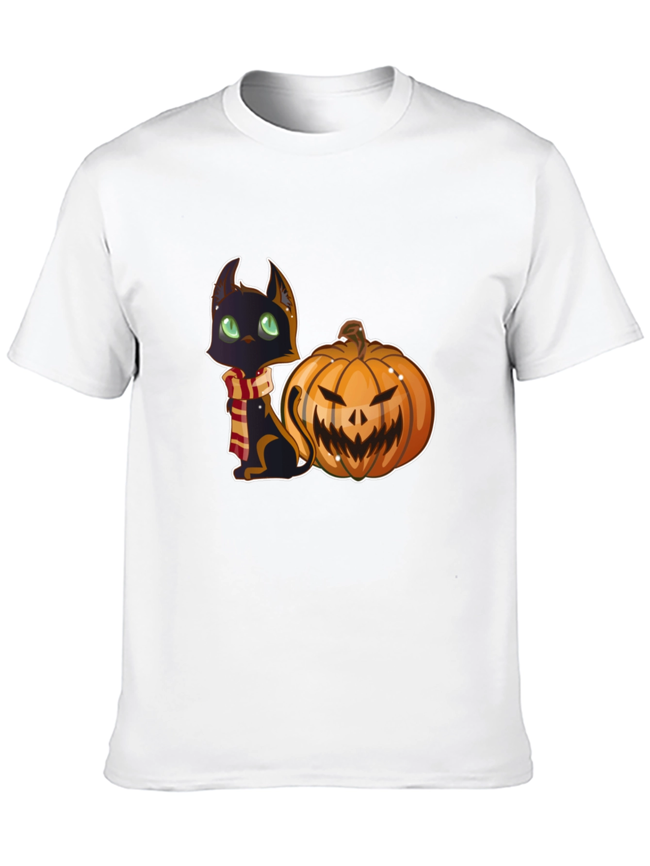 Black Halloween Cat & Pumpkin Black T-Shirt view 10