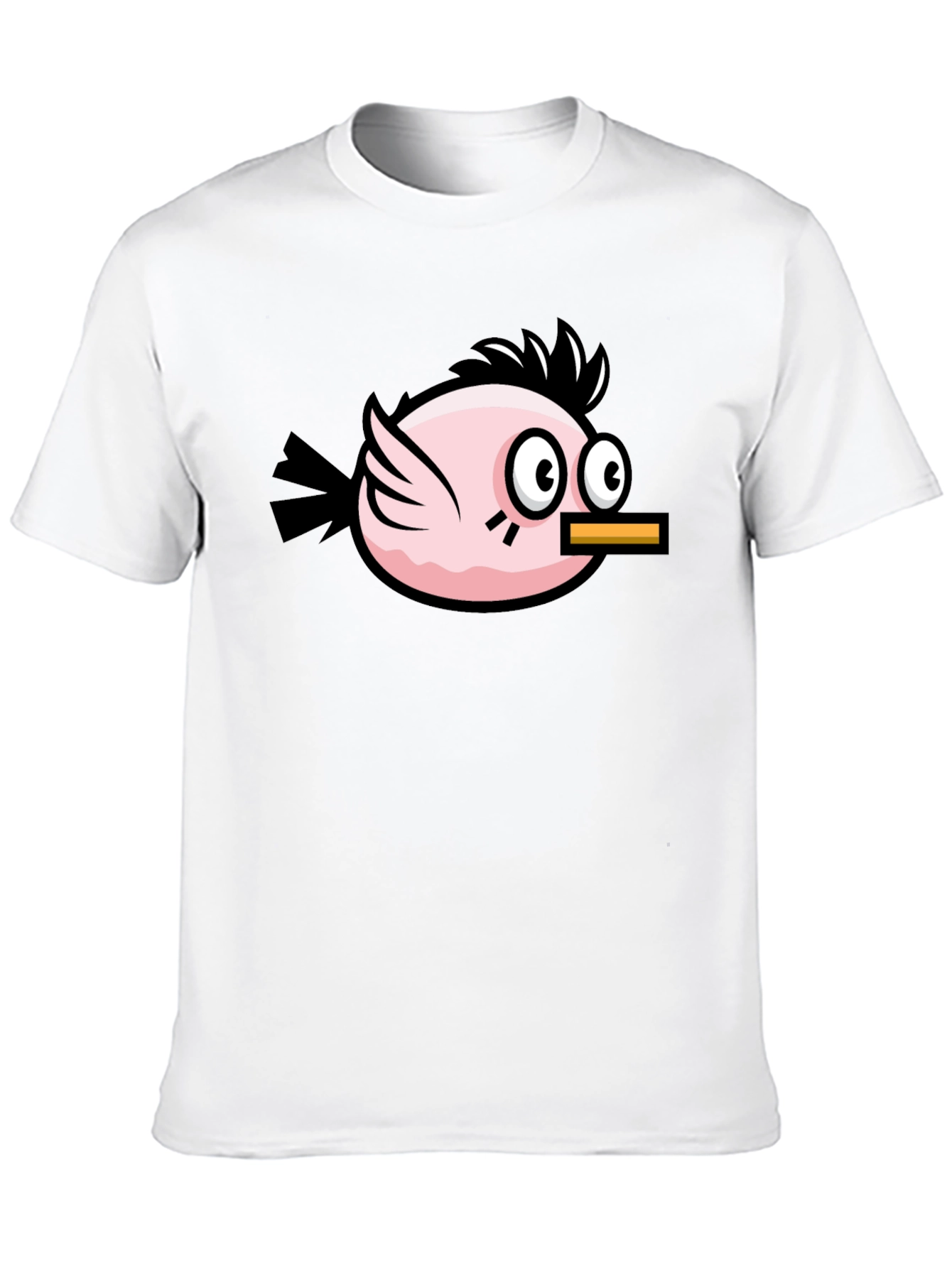 Black Funny Pink Bird Graphic Tee - Black Cotton T-Shirt view 10