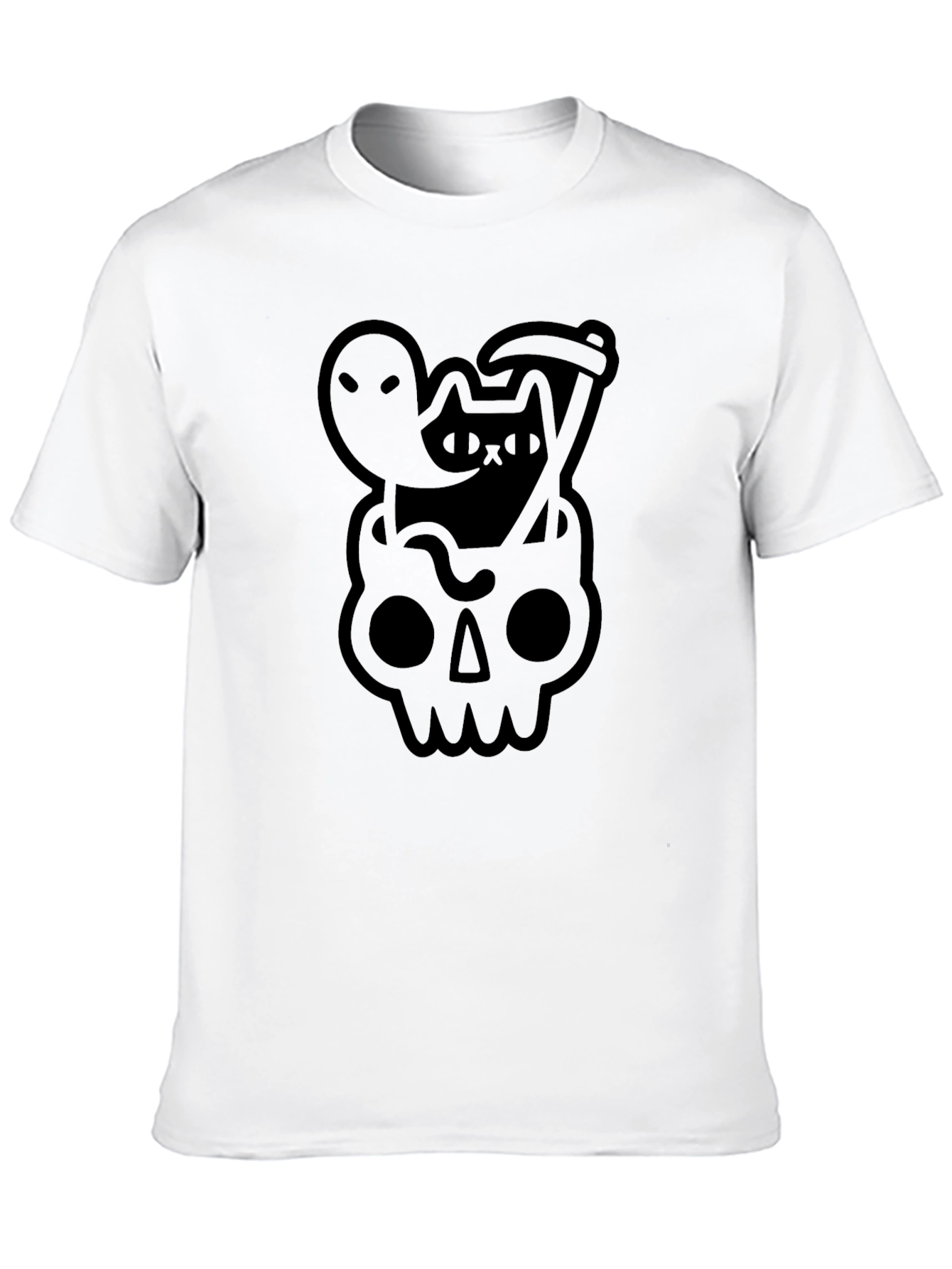 Black Skull Cat Grim Reaper Ghost Graphic Tee - Black view 10