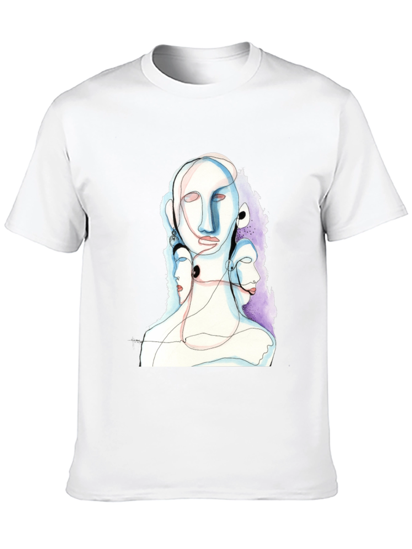 Black Abstract Faces Black Graphic Tee view 10