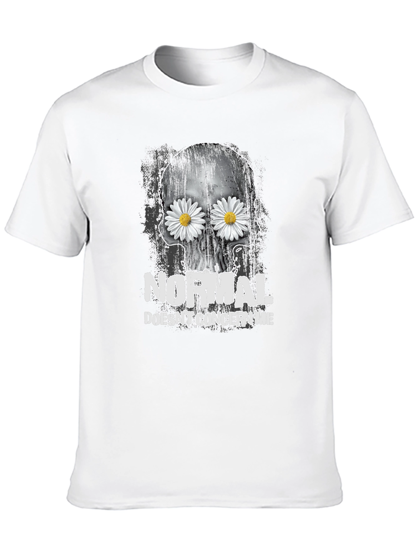 Black Skull & Daisies T-Shirt - Normal Doesn't Concern Me Graphic Tee view 10