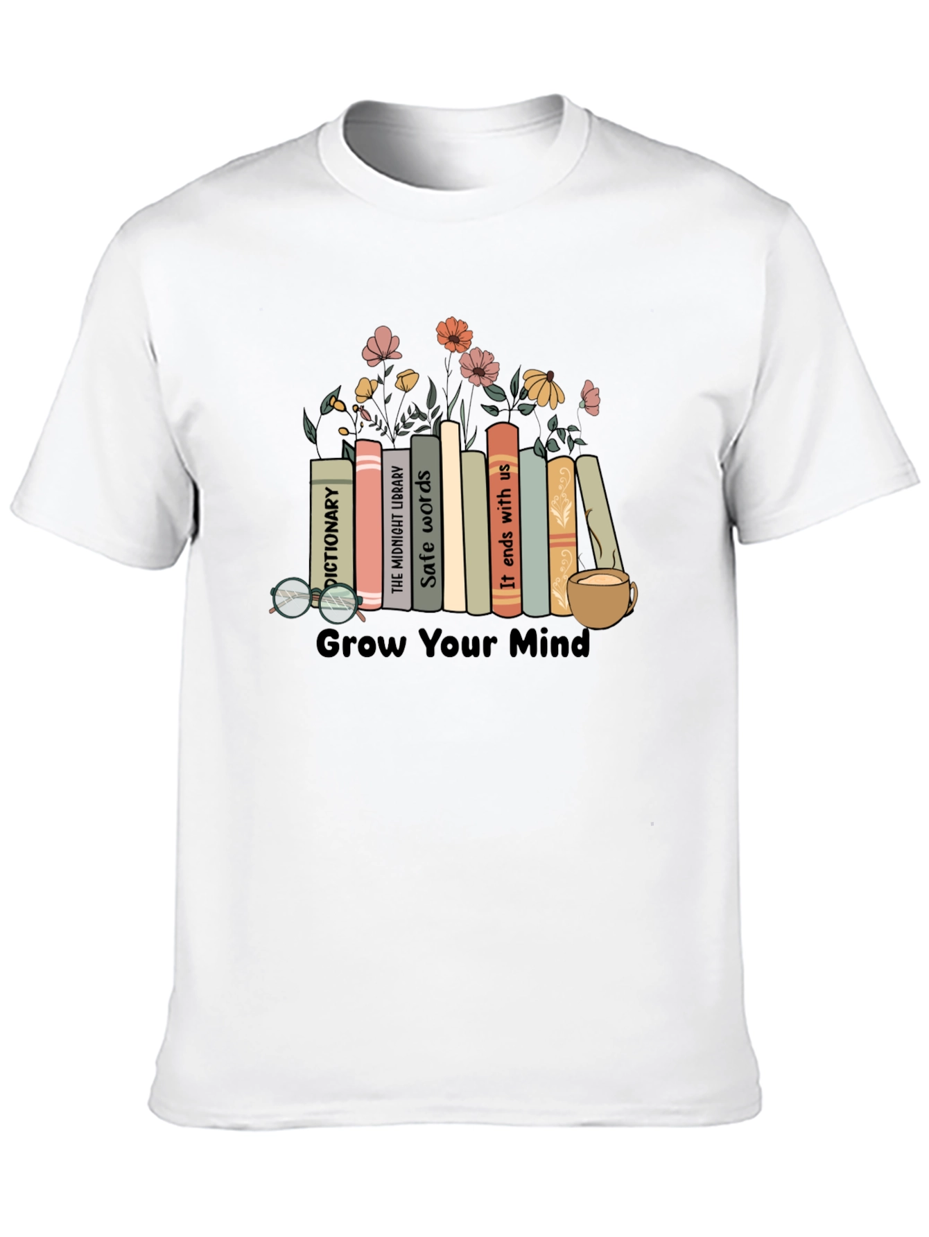 Black Grow Your Mind Bookshelf T-Shirt view 10