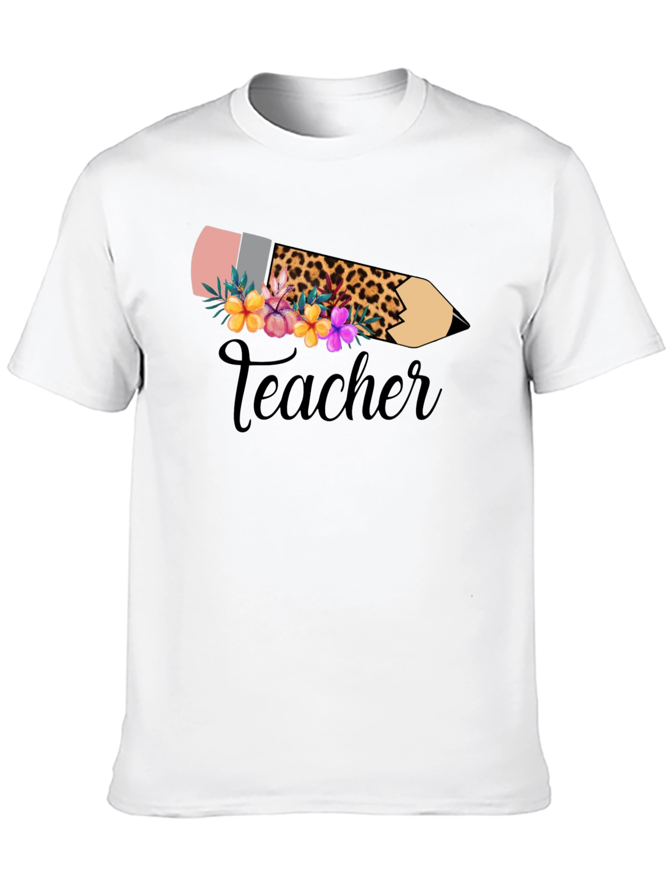 Black Floral Teacher Pencil Graphic Tee - Black view 10