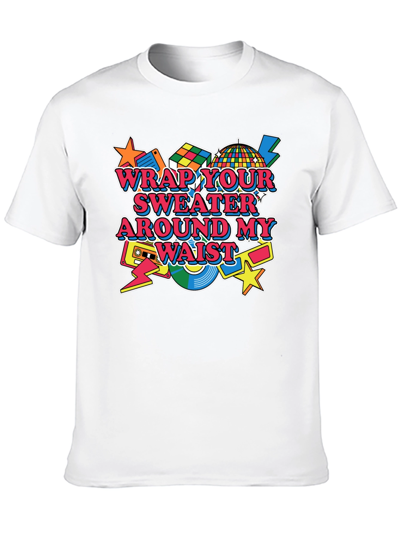 Black Wrap Your Sweater Around My Waist T-Shirt - 80s Retro Style view 10