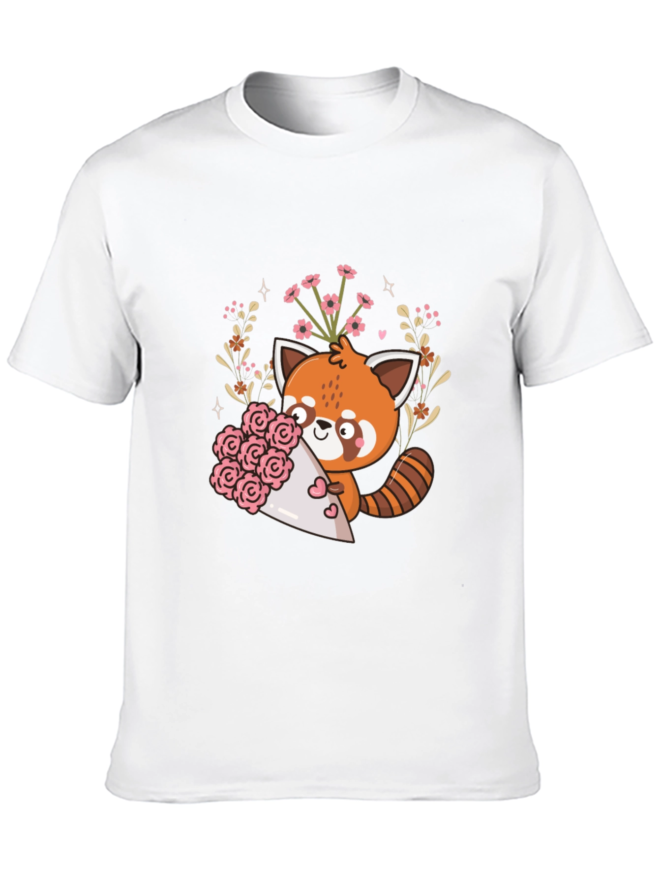 Black Cute Red Panda Floral Bouquet Graphic Tee view 10