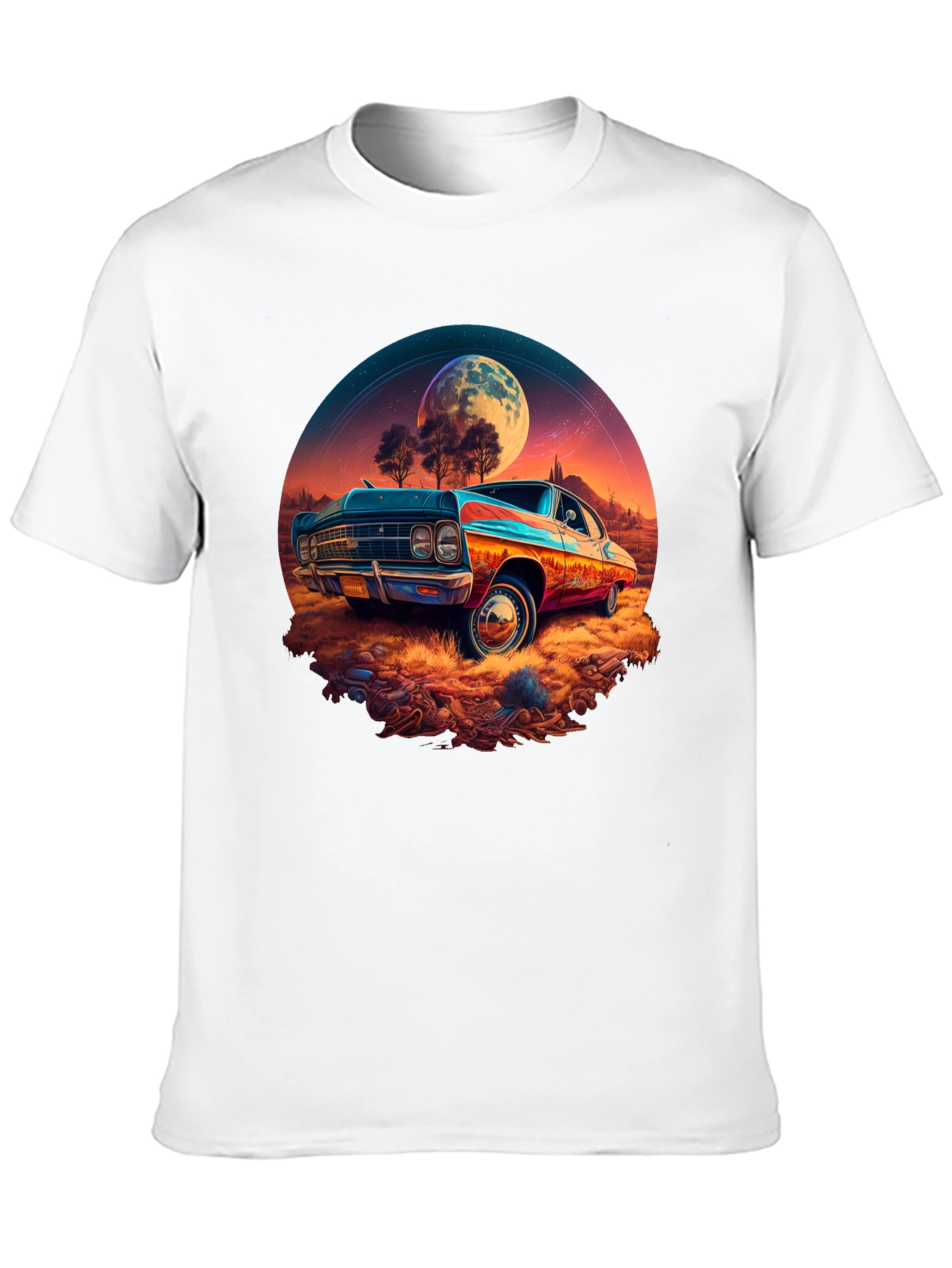 Black Vintage Car Moonscape Graphic Tee view 10