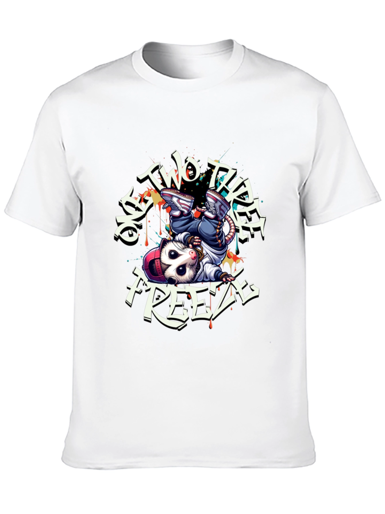 Black Cool Opossum Breakdance T-Shirt view 10