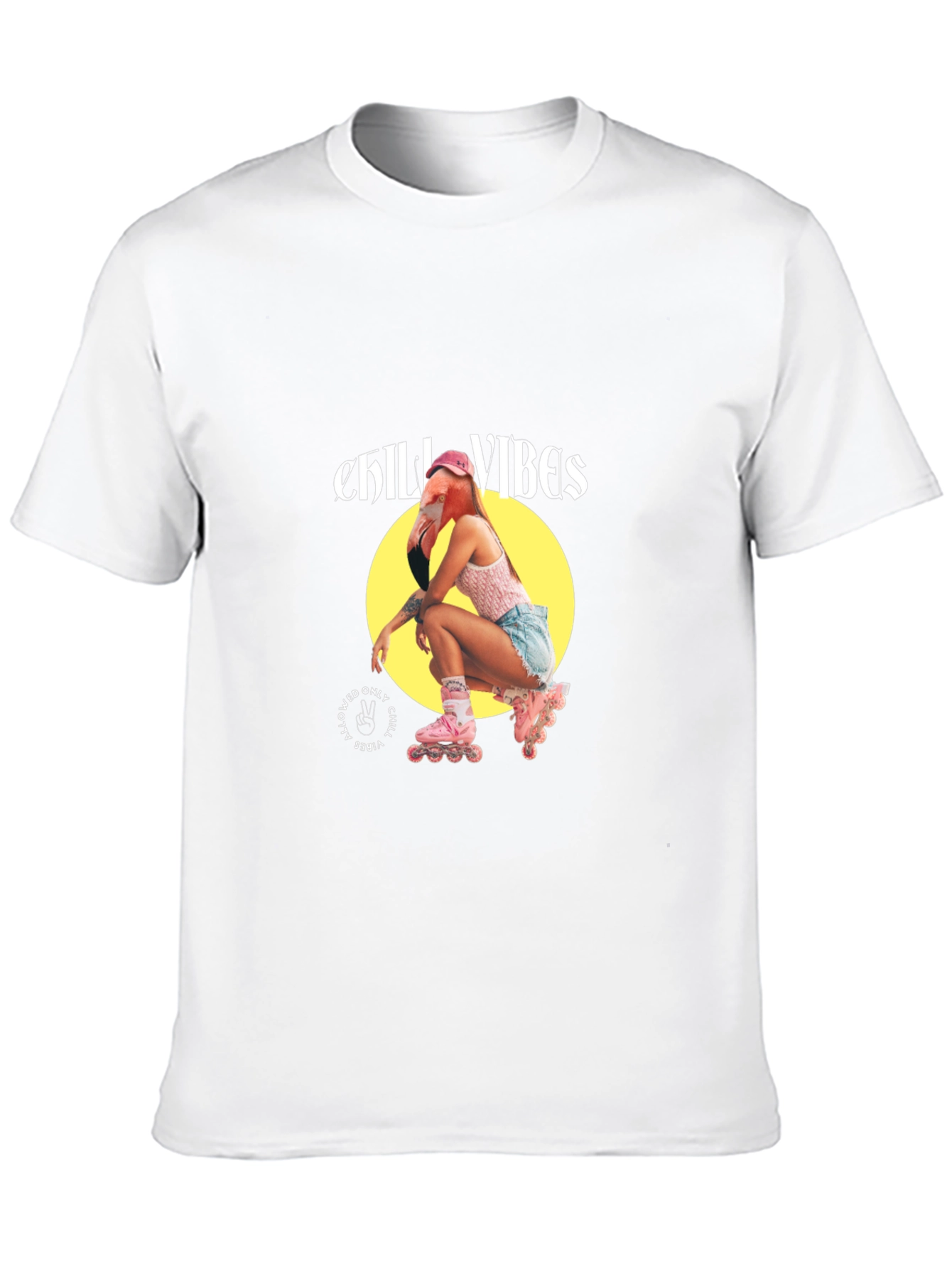 Chill Vibes Flamingo Roller Skate Graphic T-Shirt - 10