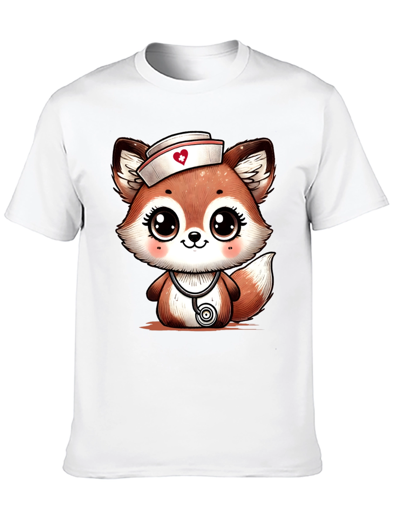Black Cute Fox Nurse T-Shirt - Cartoon Animal Tee view 10