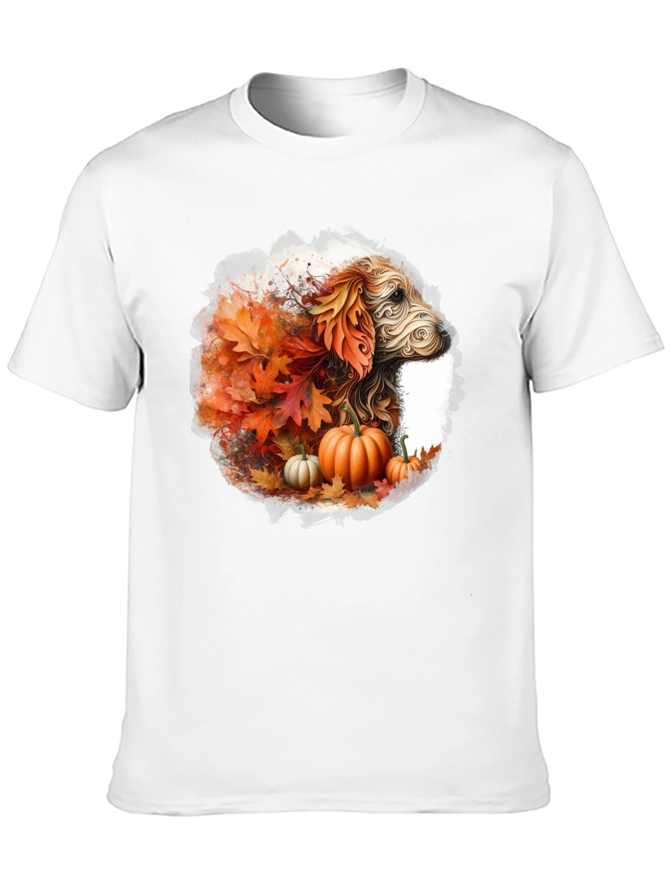 Black Fall Dog T-Shirt: Autumn Leaves & Pumpkin Design view 10