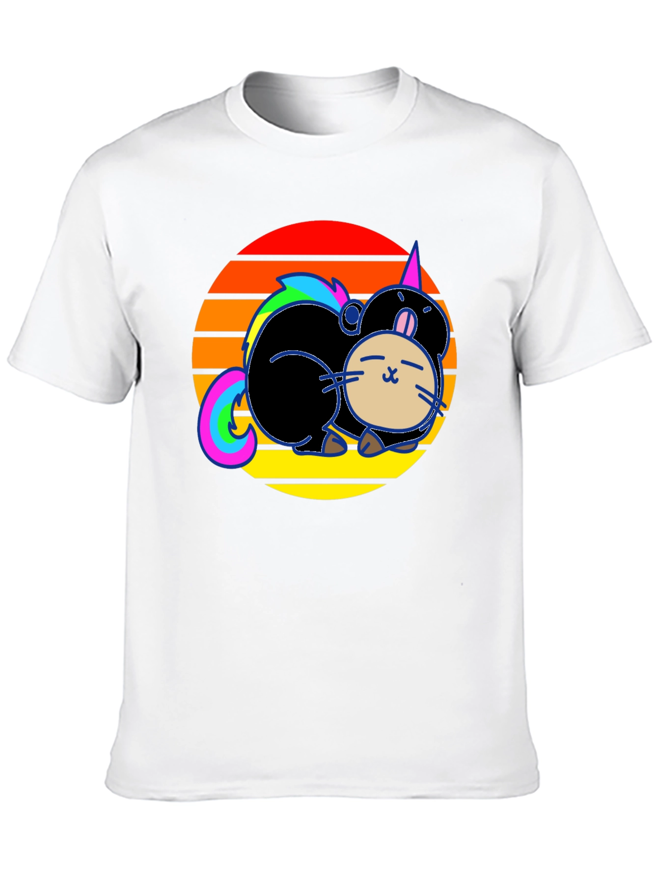 Black Cute Cartoon Unicorn Cat Sunset Graphic T-Shirt view 10