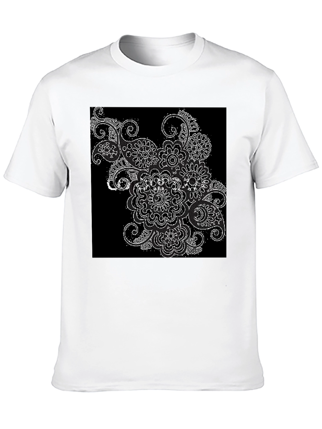 Black Black T-Shirt with Floral Paisley Design view 10