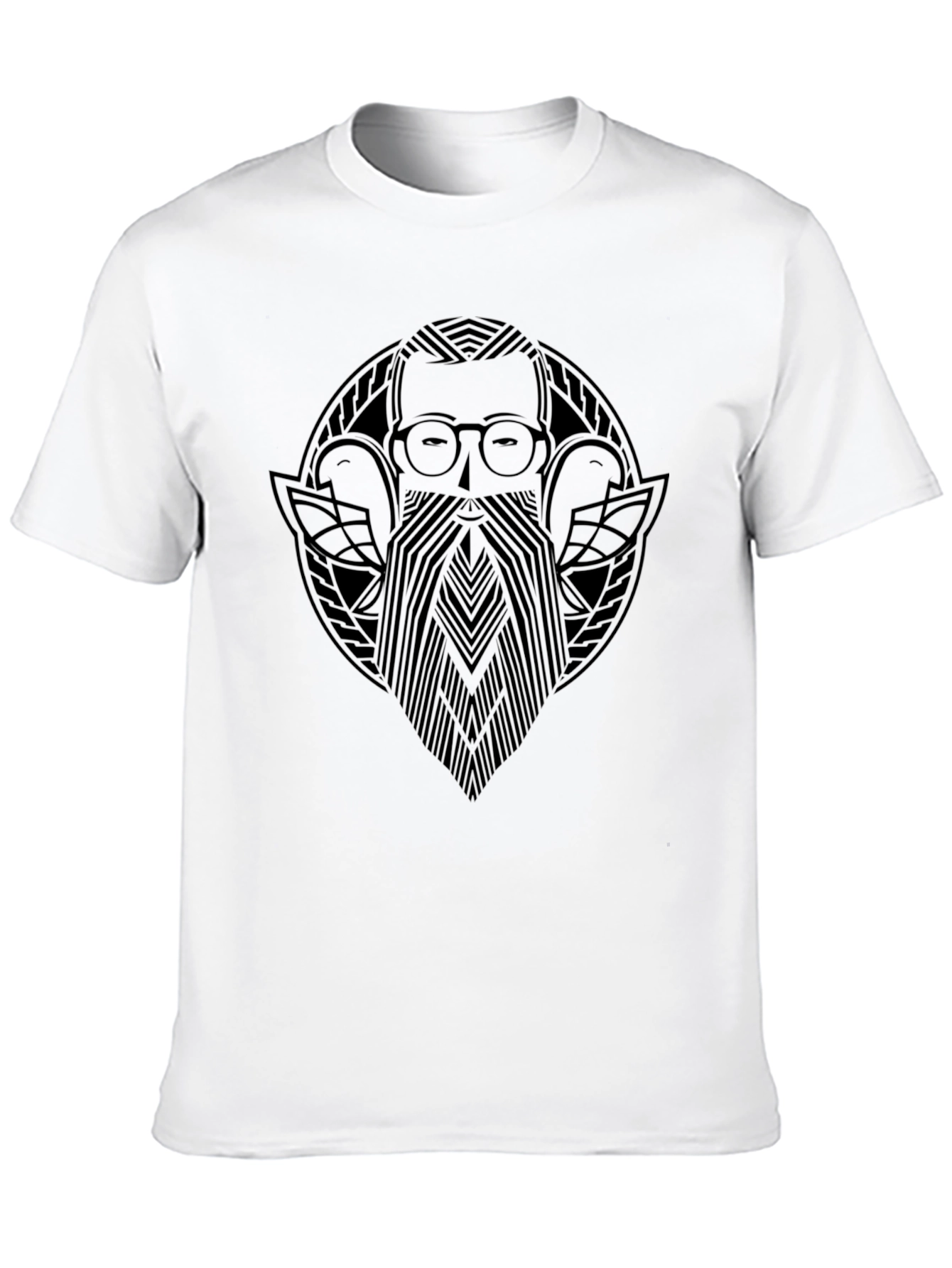 Black Men's Black Graphic T-Shirt - Bearded Man Design view 10