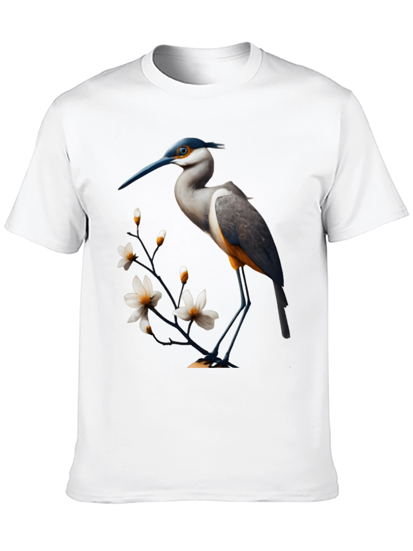 Black Heron & Blossom Graphic Tee - Stylish Bird Design view 10