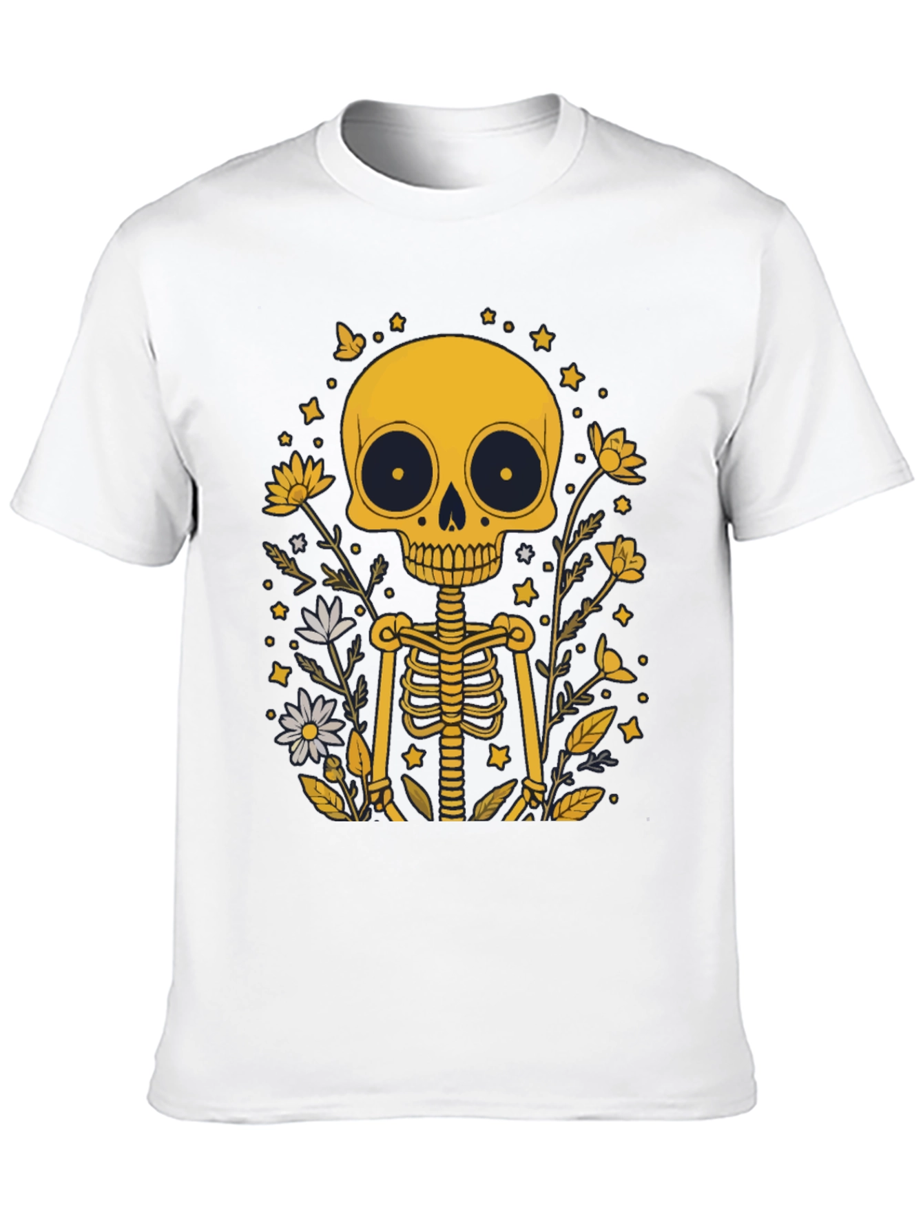 Black Skeleton Floral Graphic Tee - Black Unisex T-Shirt view 10