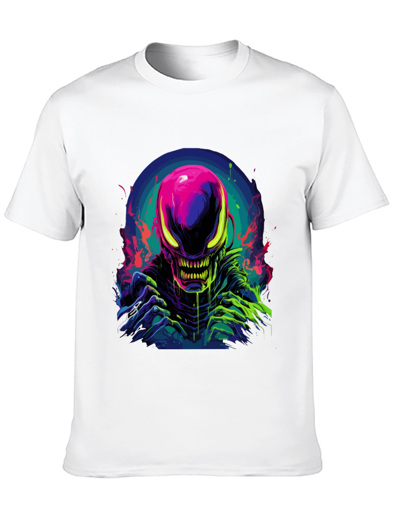 Black Neon Alien Graphic Black T-Shirt view 10