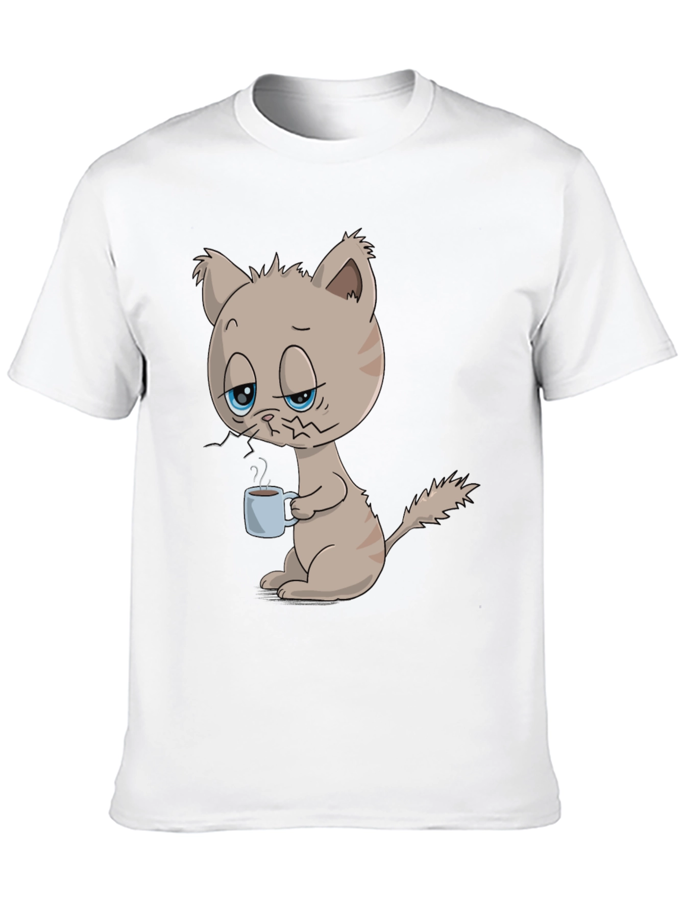 Black Funny Cat with Coffee Graphic T-Shirt - Unisex view 10