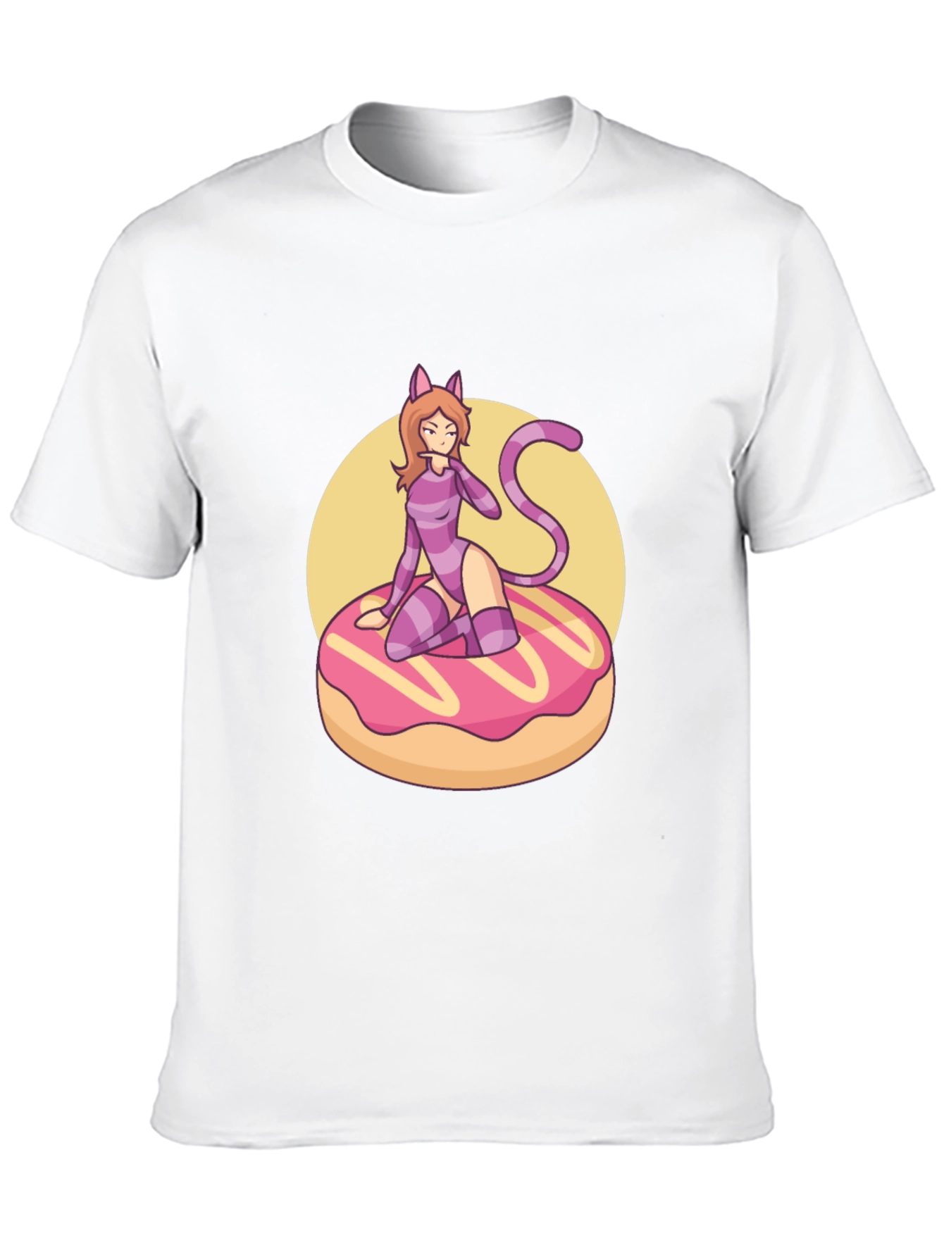 Black Black T-Shirt with Cat Girl on Donut Design view 10