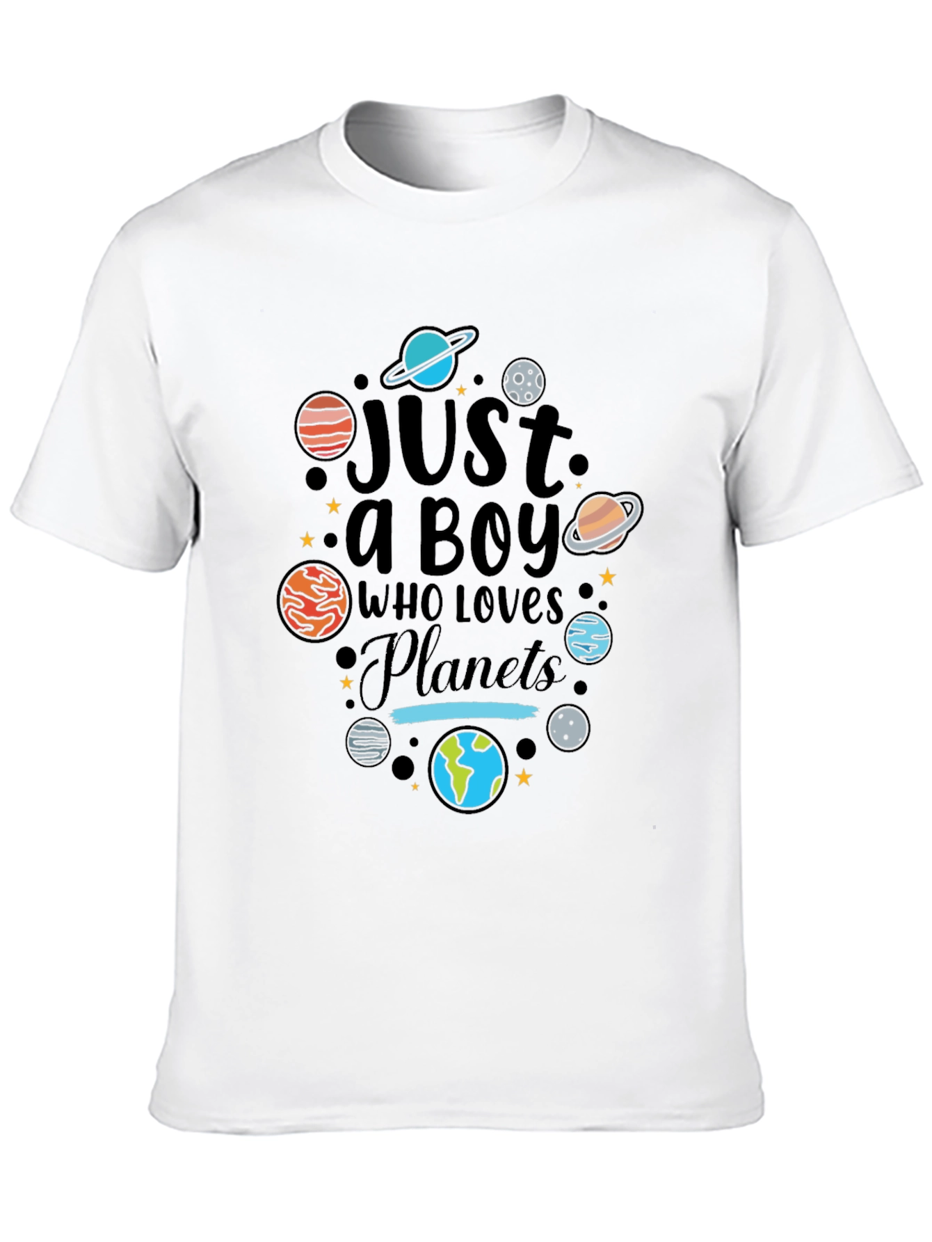 Black Just a Boy Who Loves Planets Graphic T-Shirt view 10