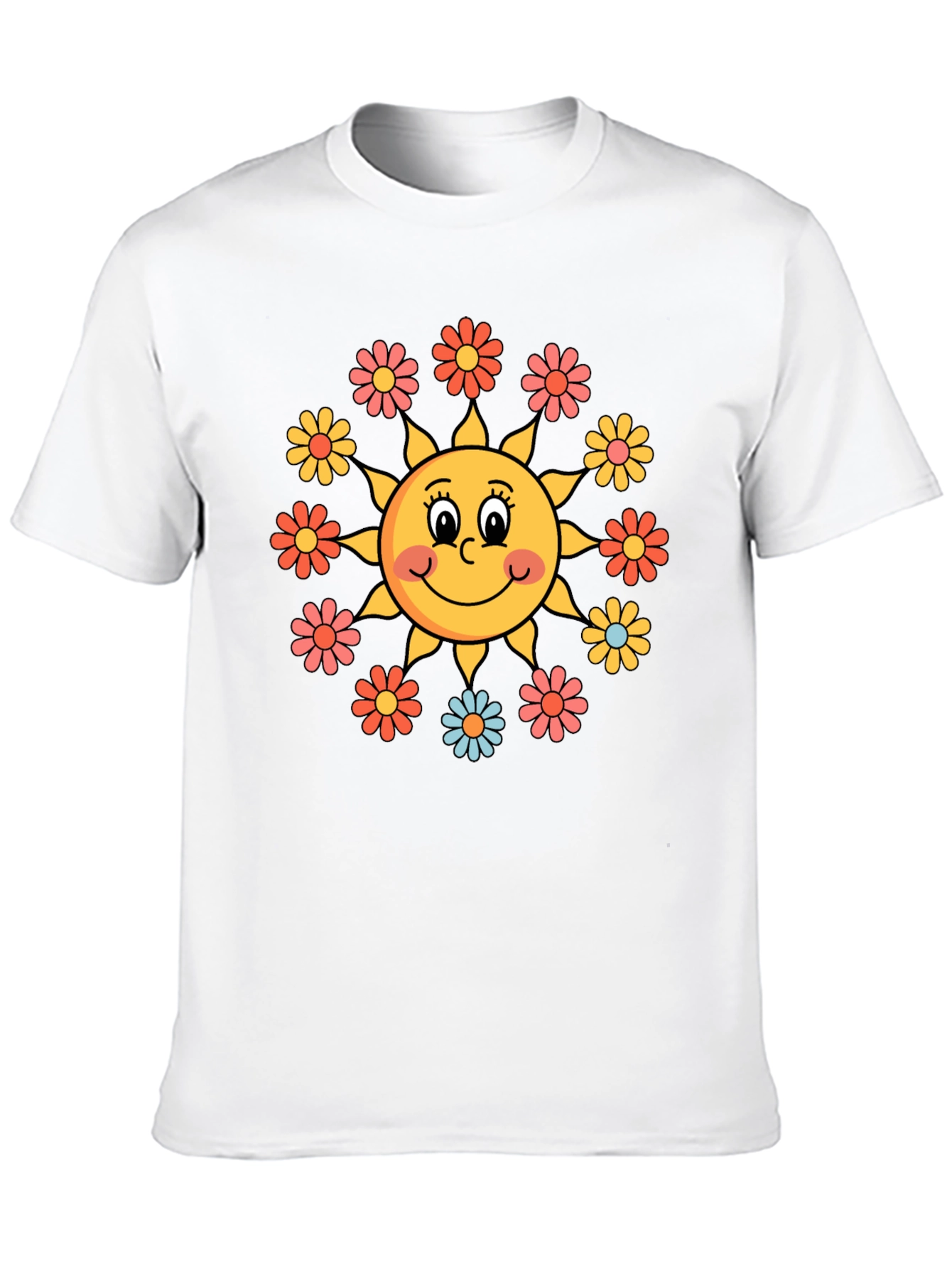Black Retro Sun & Floral Graphic Tee - Groovy Vibes view 10