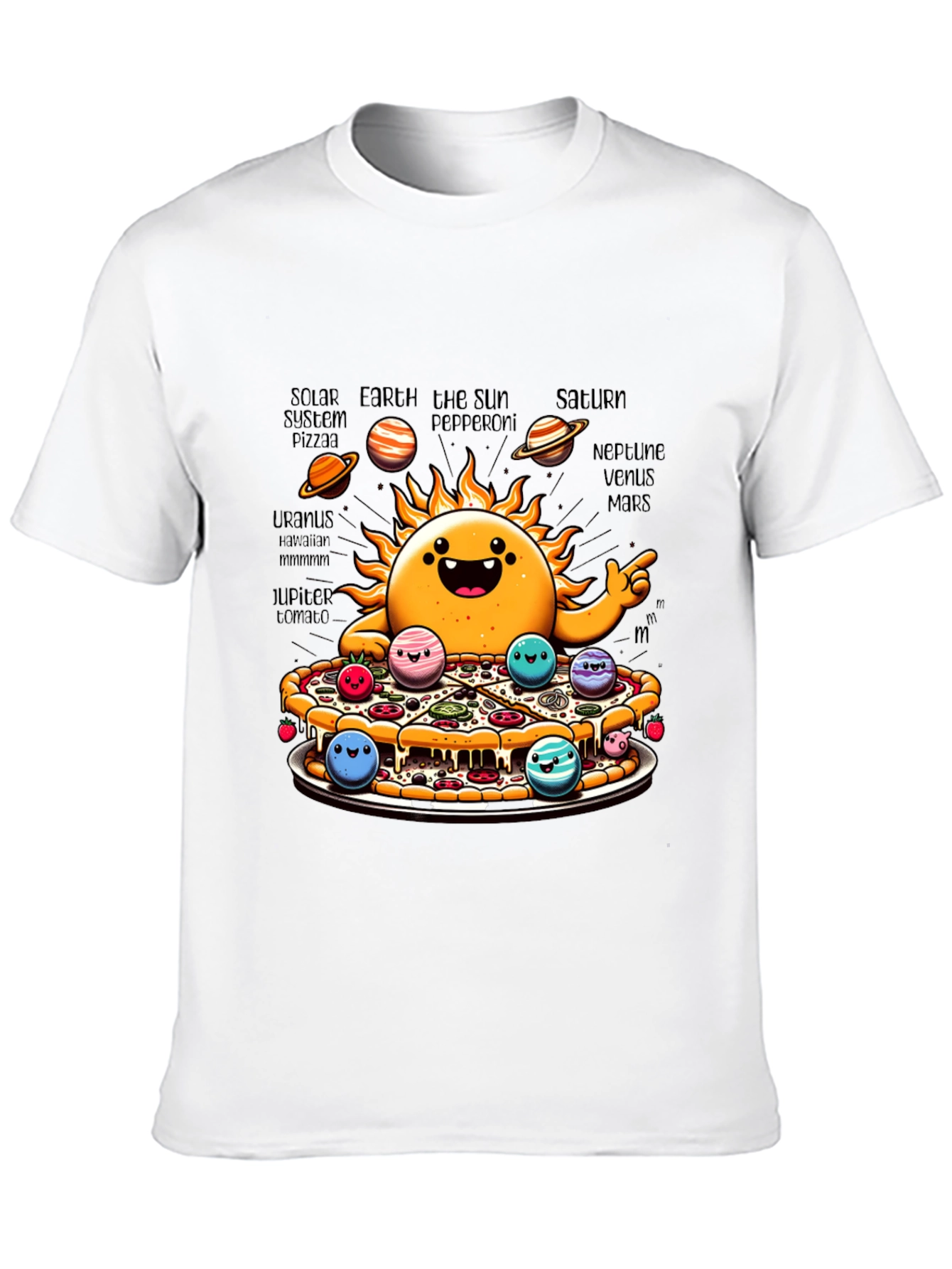 Black Solar System Pizza Funny Graphic Tee view 10