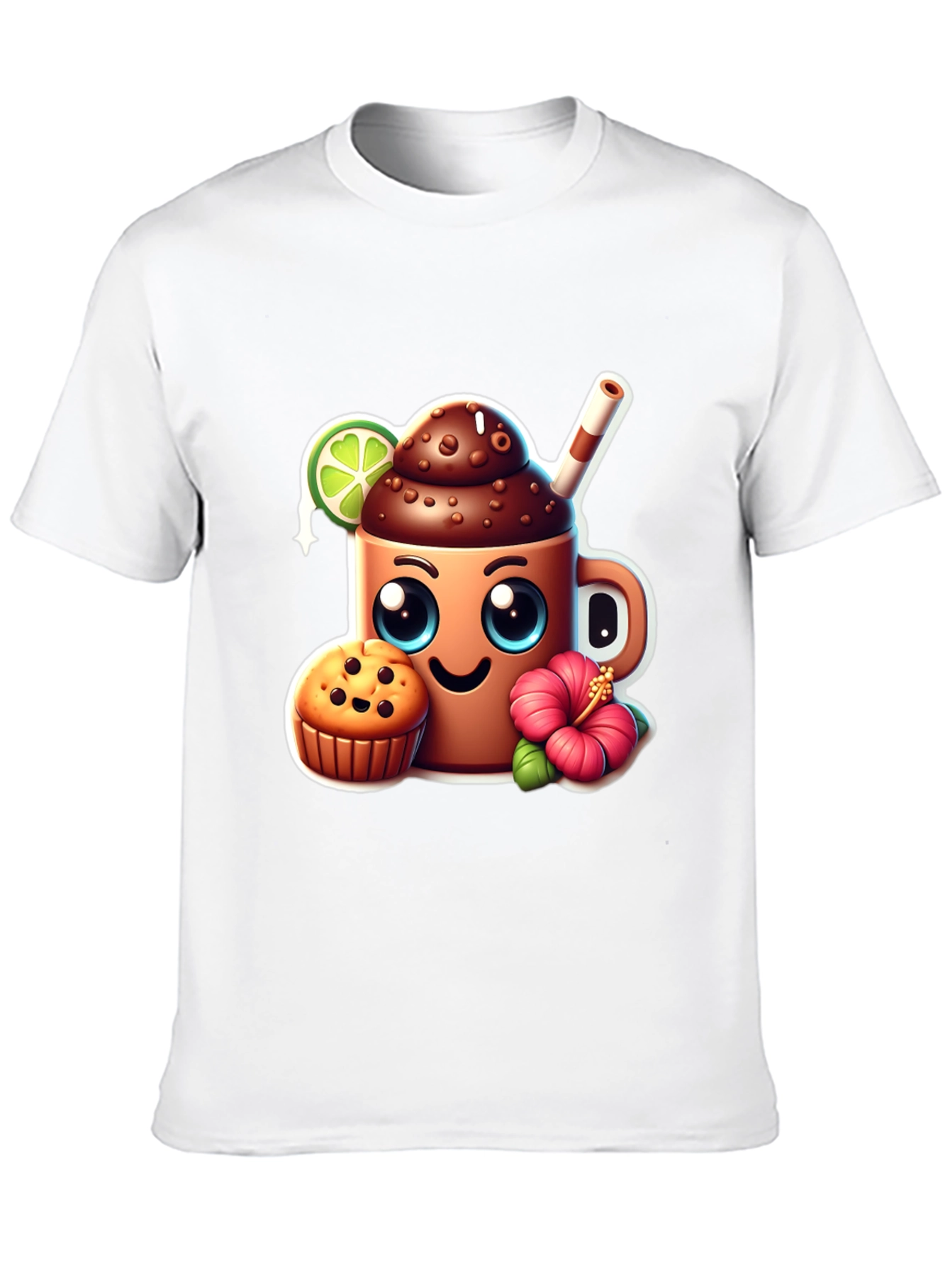 Black Fun Graphic Tee: Kawaii Coffee & Muffin view 10