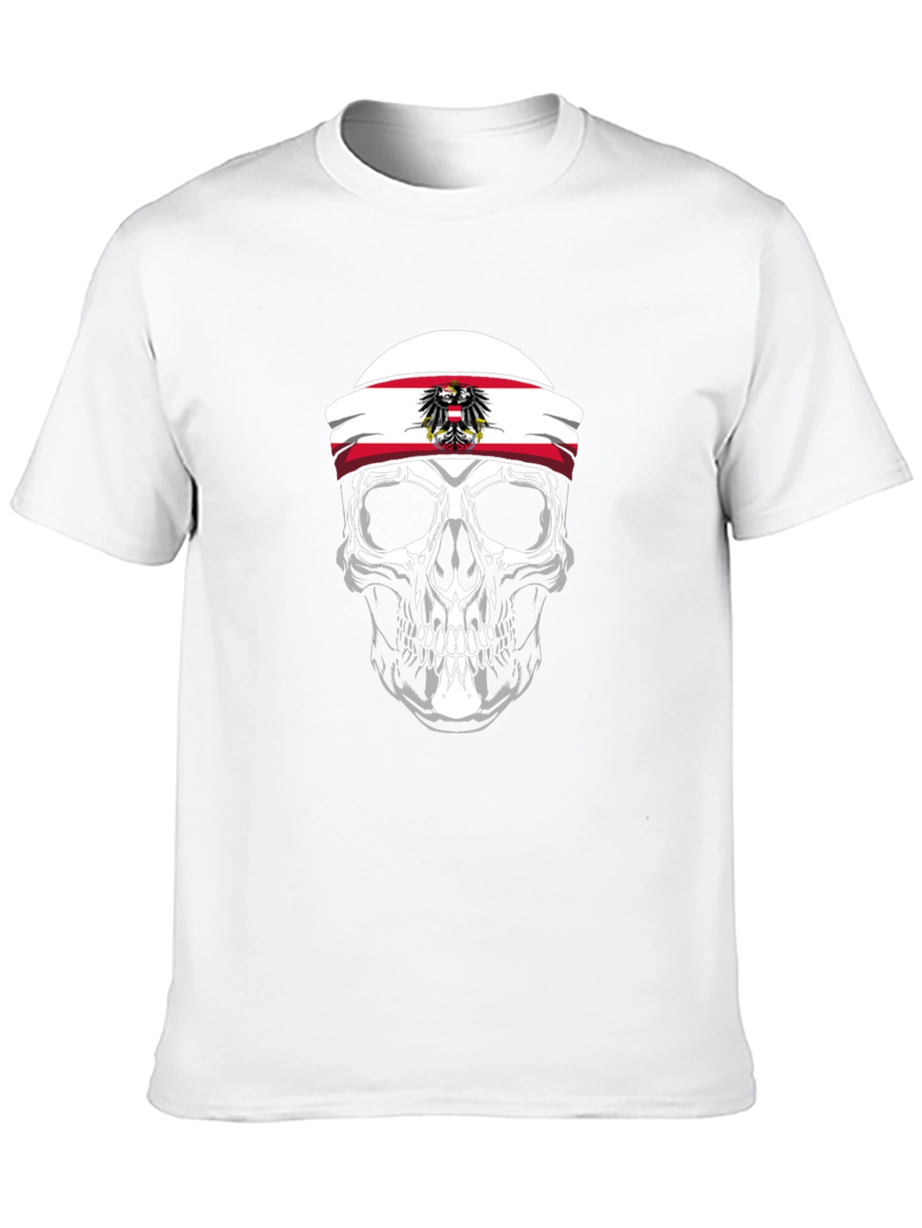 Skull with Austrian Flag Headband Black T-Shirt - 10