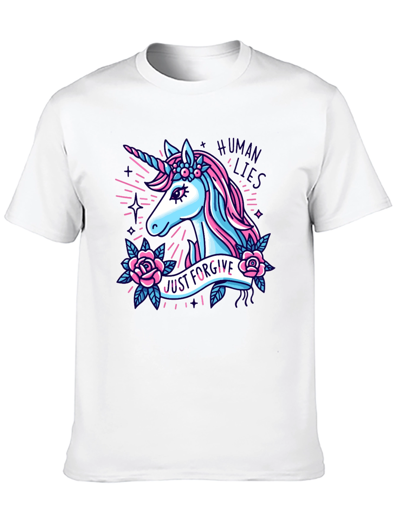 Black Unicorn Graphic T-Shirt - "Just Forgive Human Lies" view 10