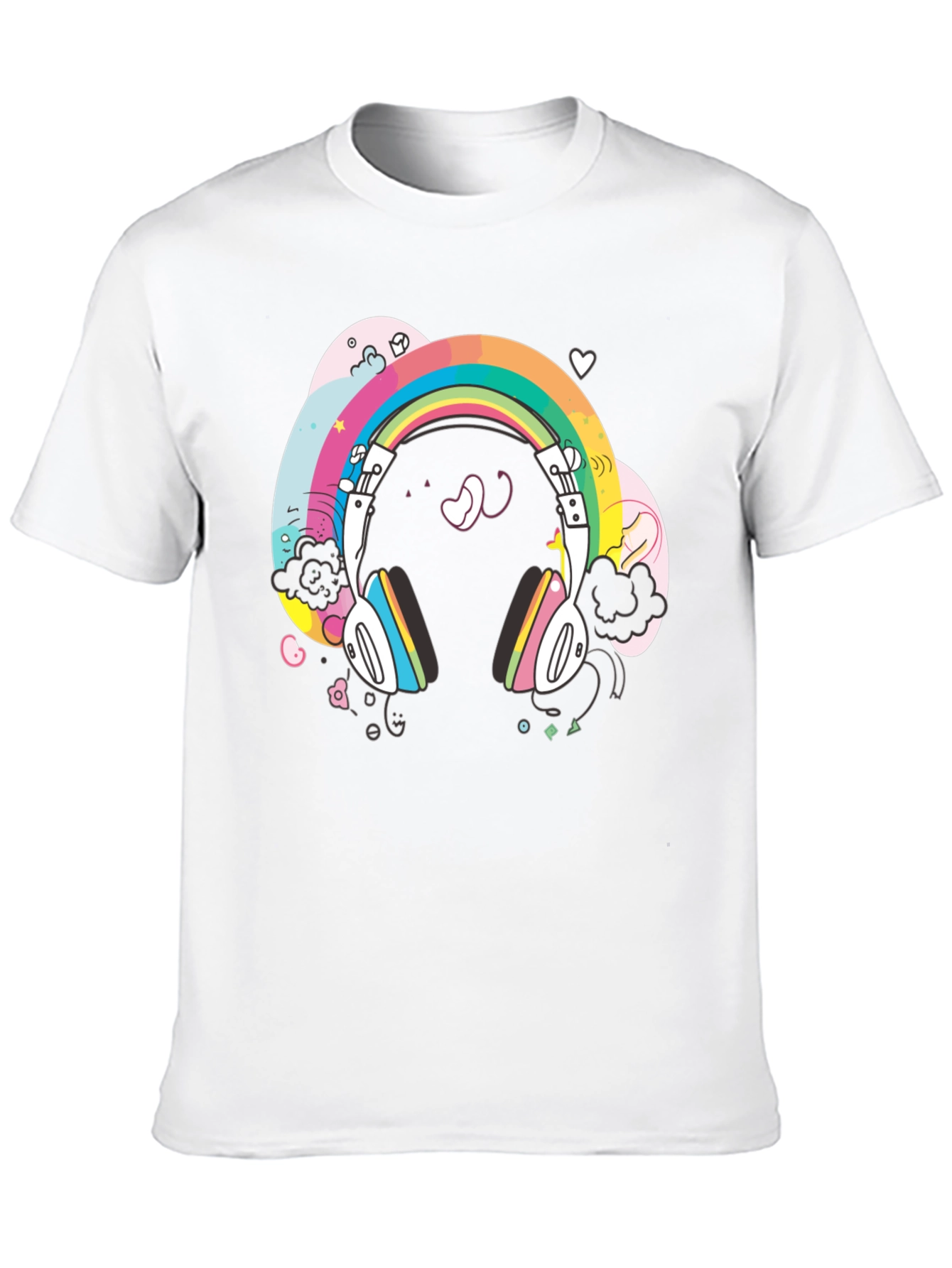 Black Rainbow Headphones Graphic Tee - Black Cotton T-Shirt view 10