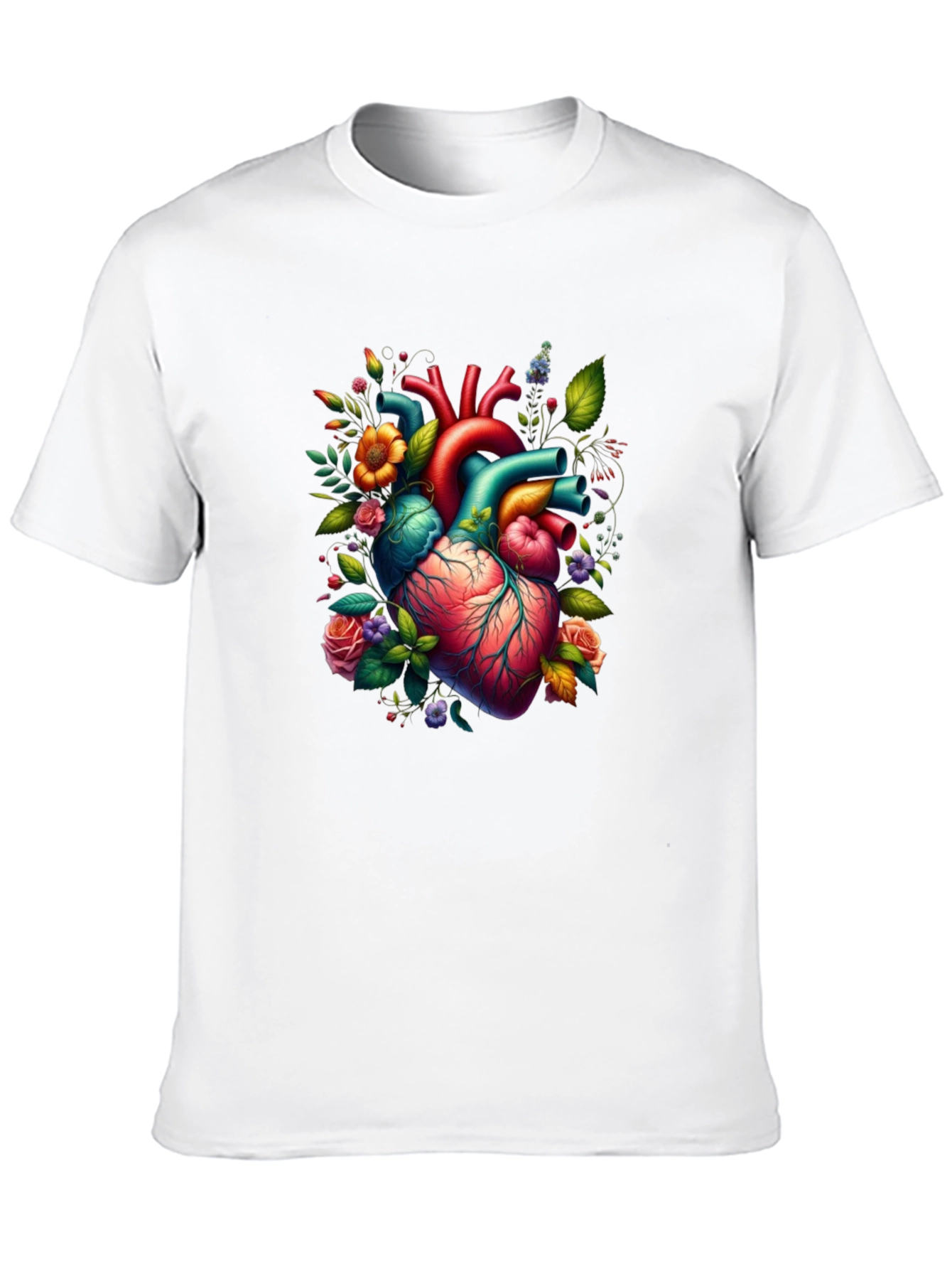 Black Anatomical Heart Floral Graphic T-Shirt view 10