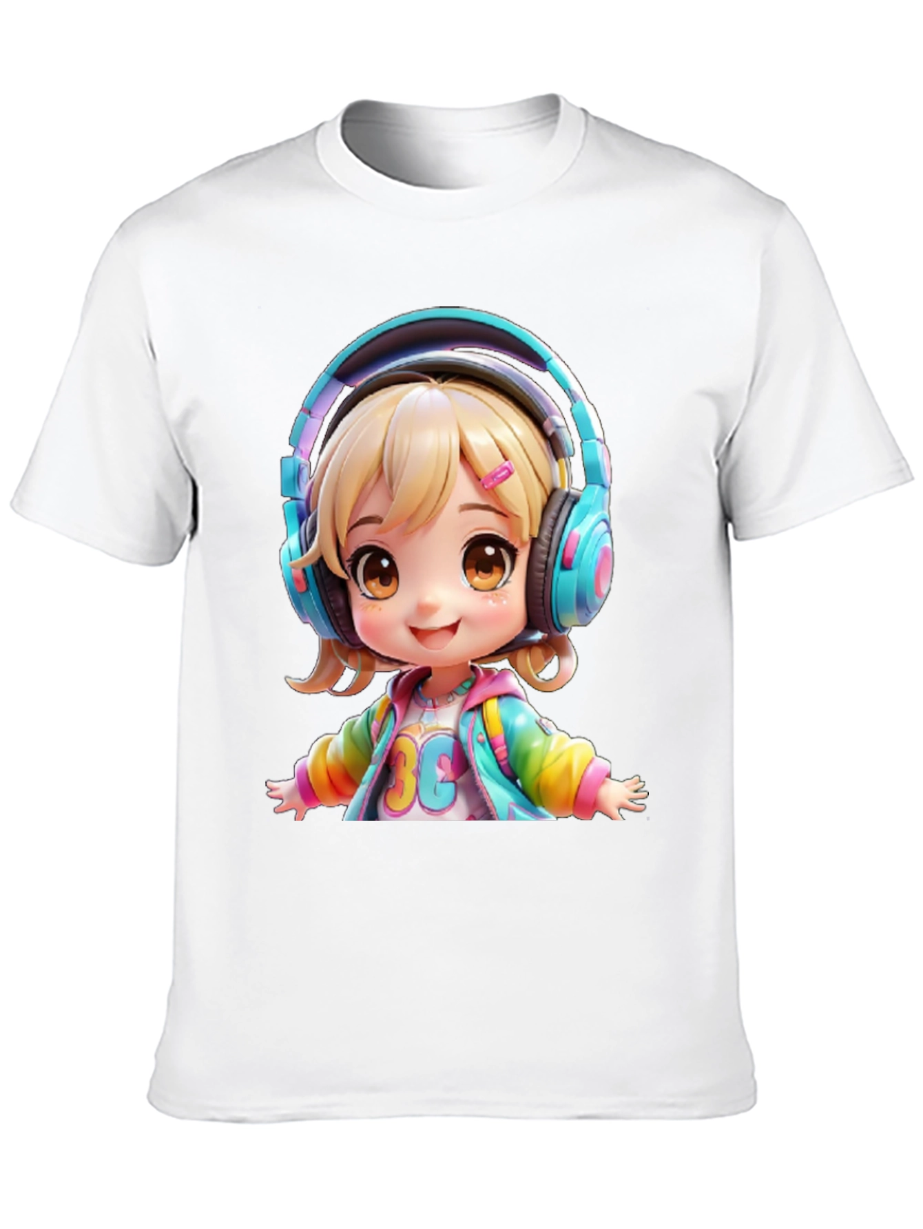 Black Anime Girl with Headphones Graphic T-Shirt view 10