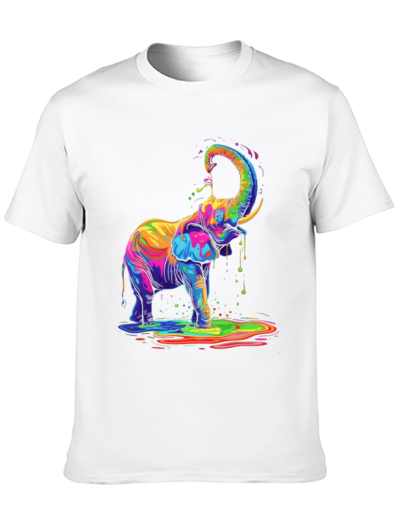 Black Colorful Elephant Graphic Tee - Black Cotton T-Shirt view 10