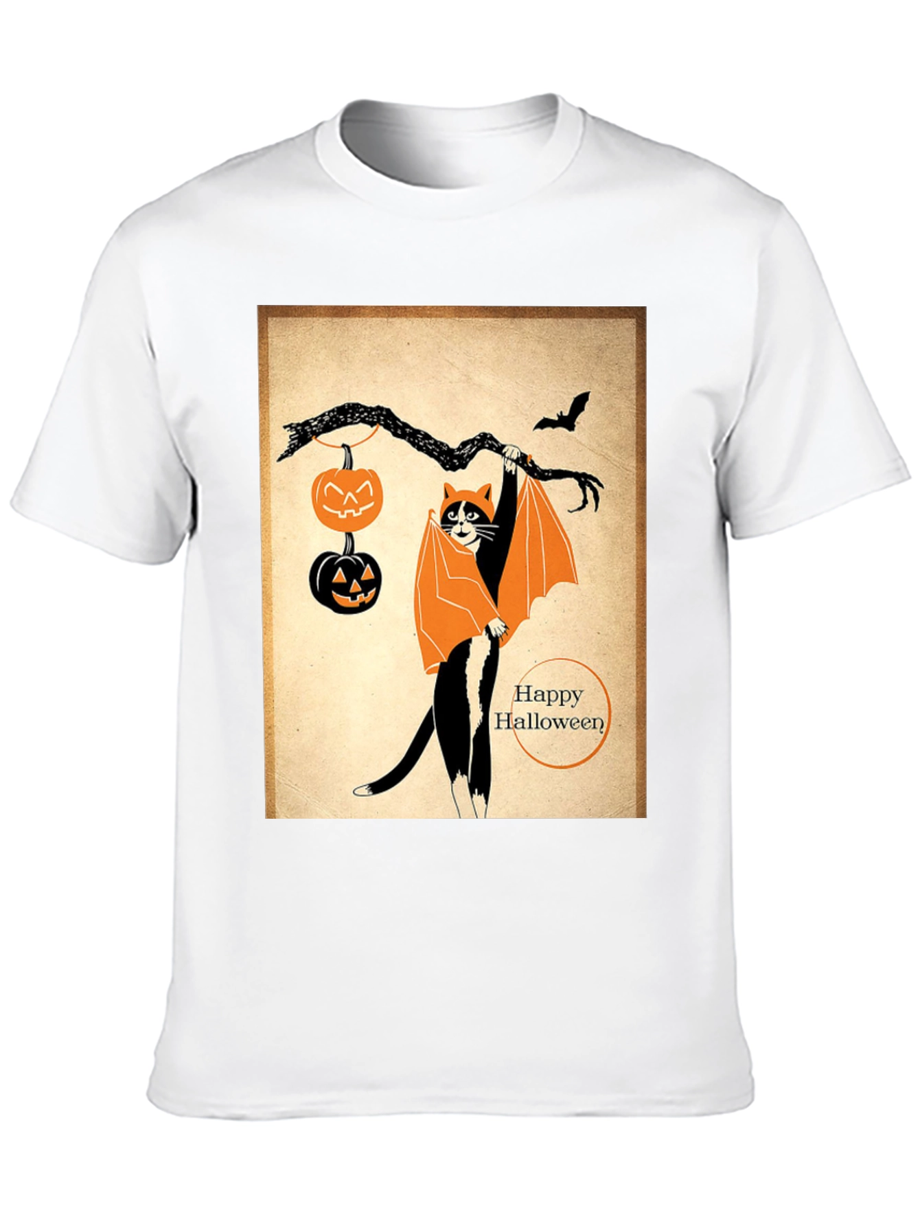 Black Halloween Cat T-Shirt Bat Costume Pumpkins view 10