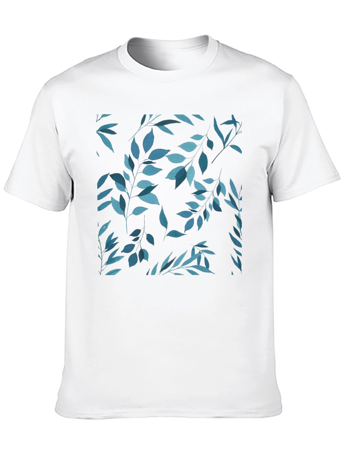 Black Blue Leaf Print Black T-Shirt view 10