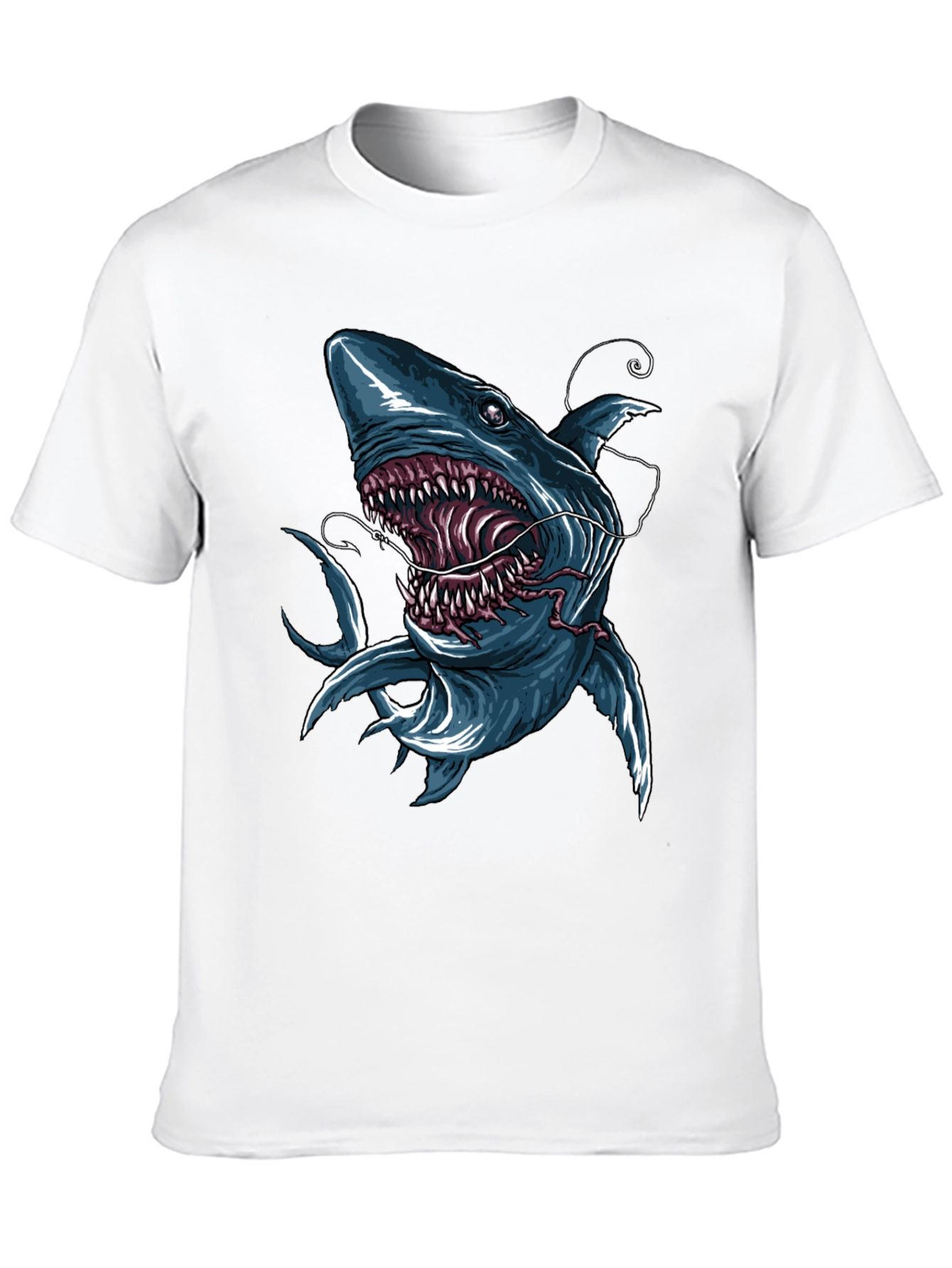 Black Men's Shark Graphic Print Black T-Shirt view 10