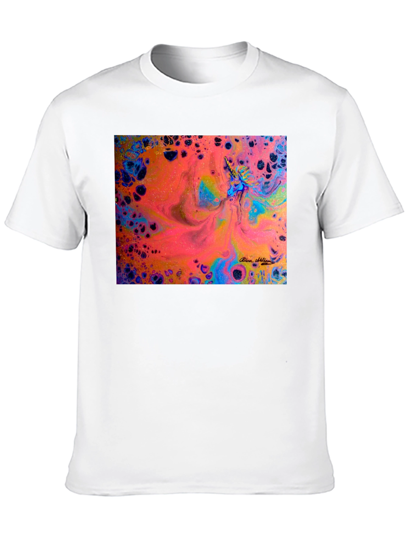 Black Abstract Fluid Art T-Shirt - Vivid Colors view 10