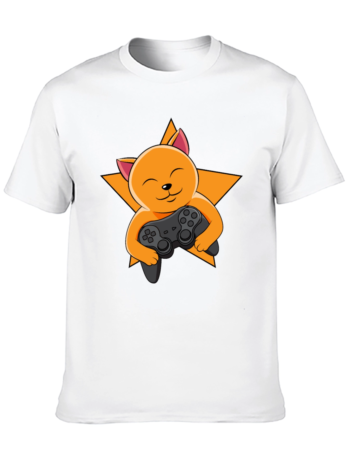 Black Gamer Cat T-Shirt - Black Cotton Tee view 10