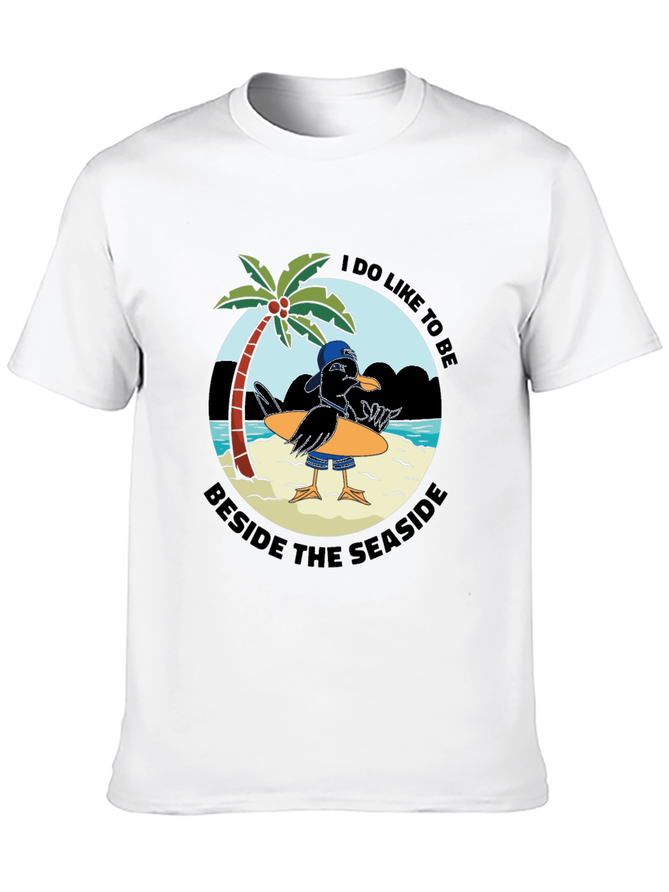 Black Seaside Seagull Graphic Tee - Black Cotton T-Shirt view 10