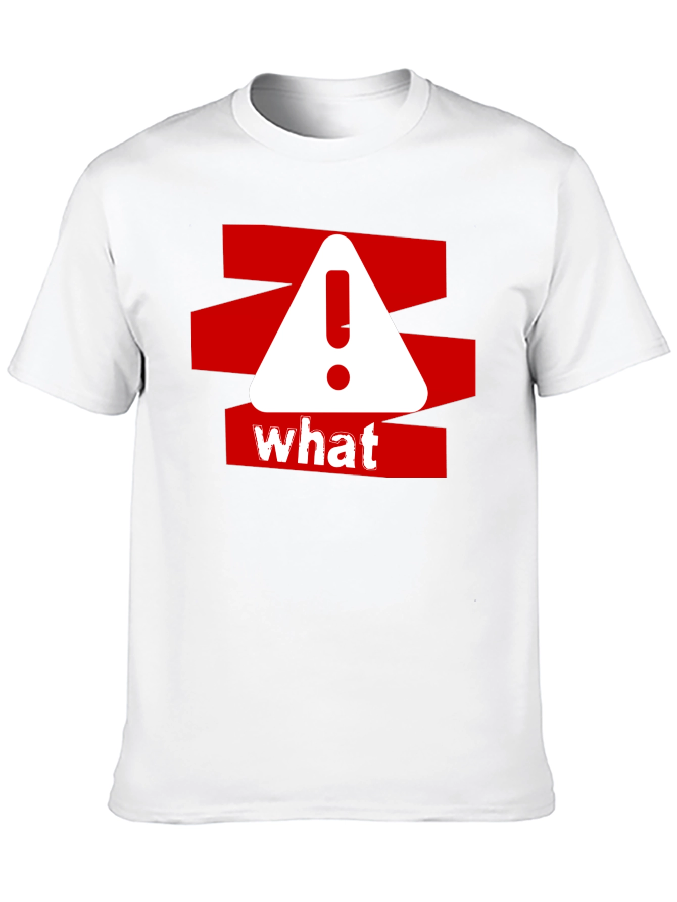 Black What? Graphic Tee - Red and White Warning Design on Black Cotton Shirt view 10