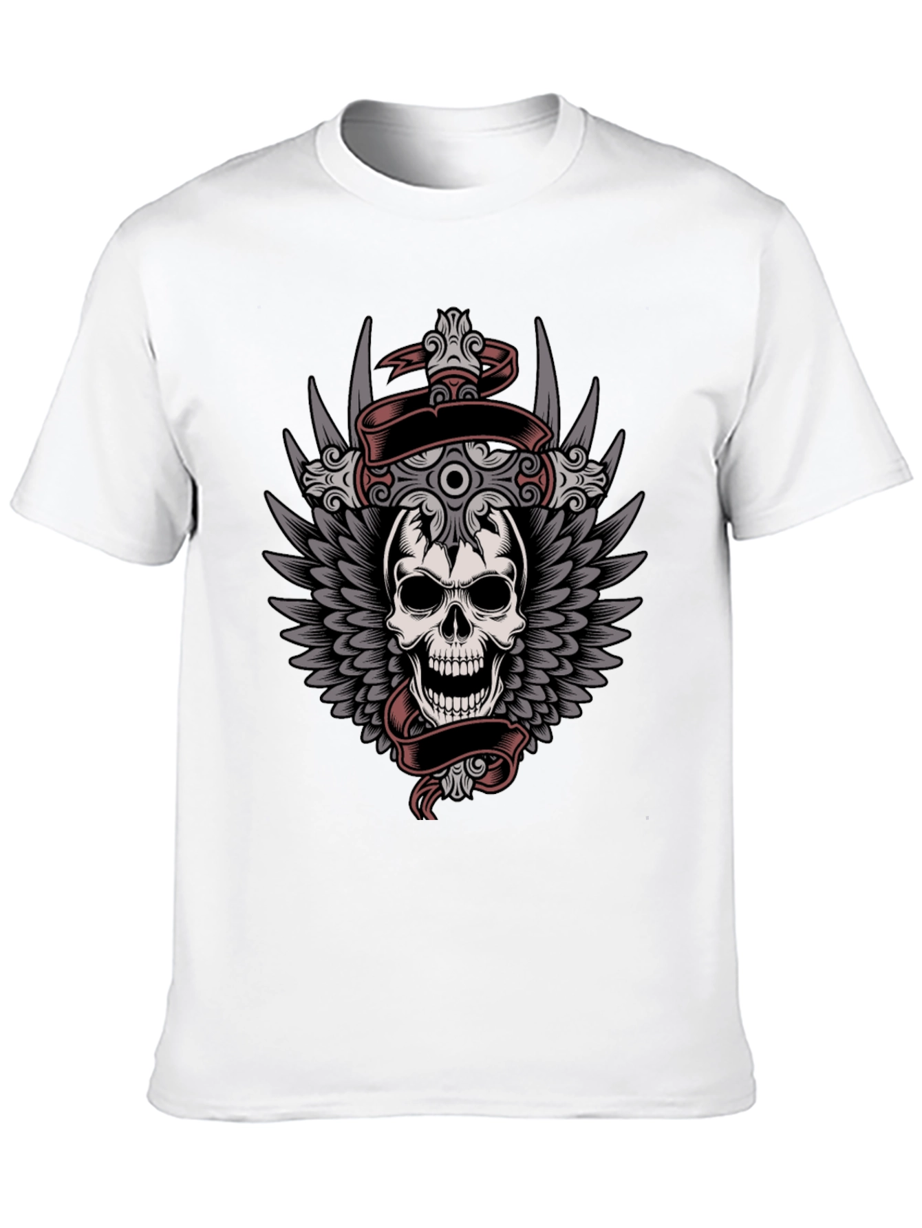 Black Skull & Wings Graphic Tee - Men's Black T-Shirt view 10