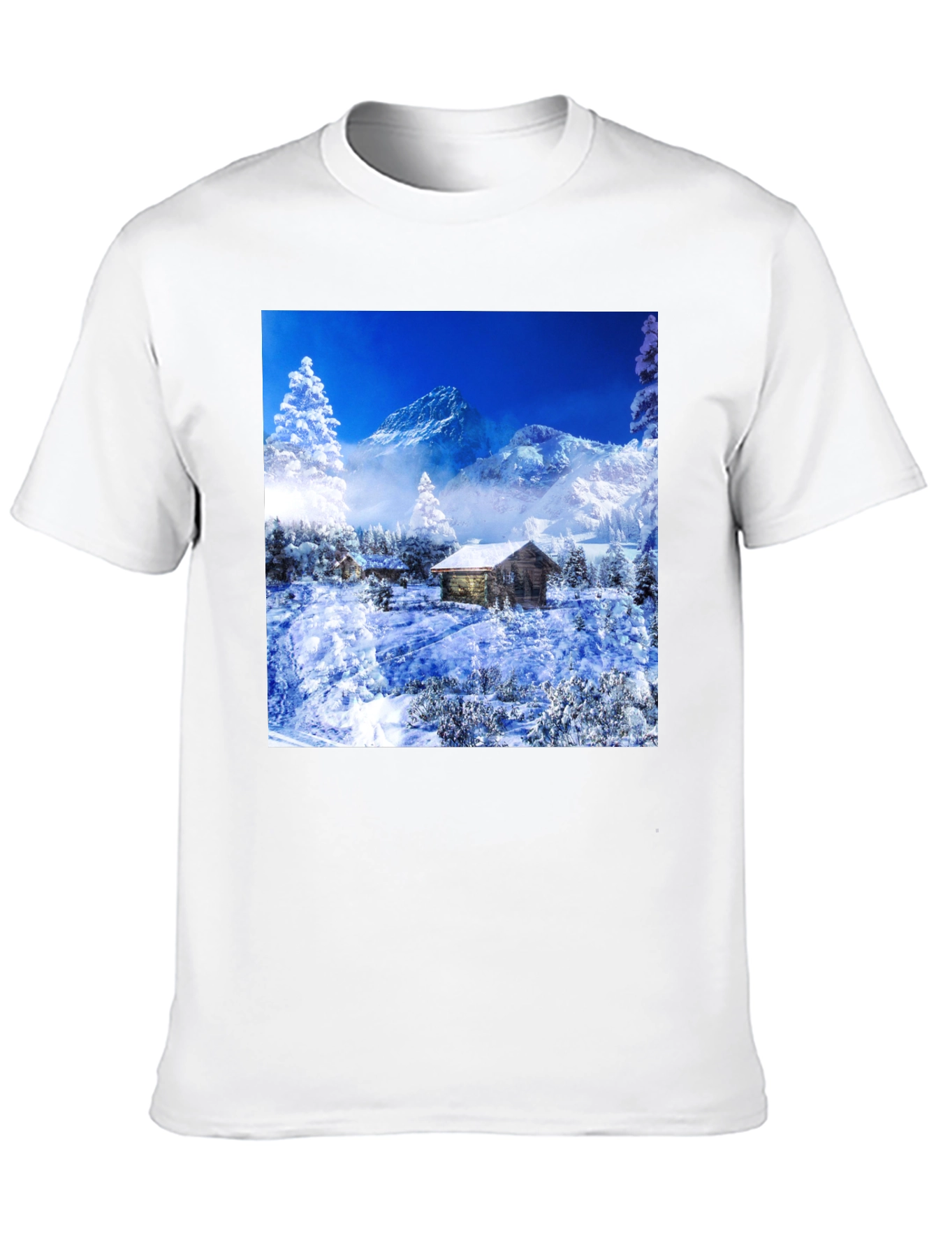 Black Winter Cabin T-Shirt: Mountain Scenery Tee view 10