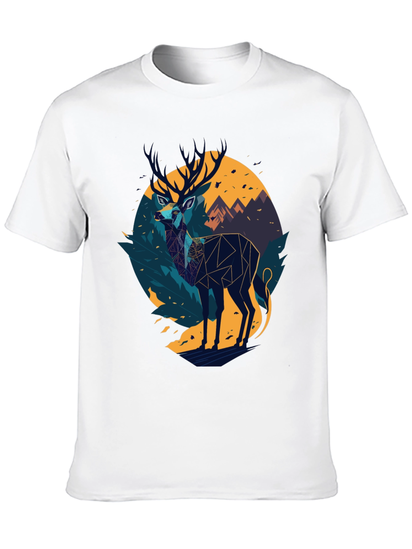 Black Geometric Deer Graphic Black T-Shirt view 10