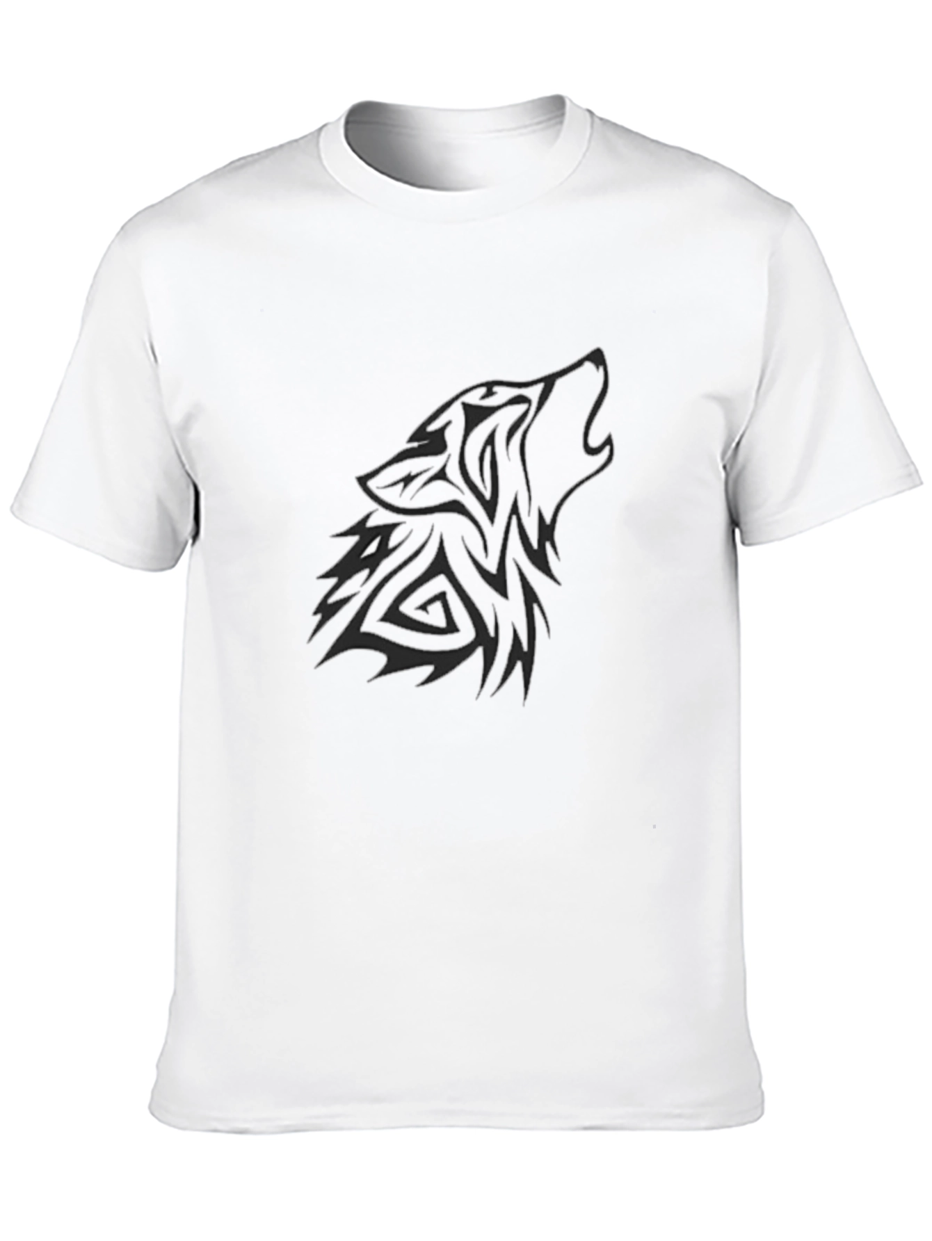 Black Men's Black T-Shirt with Tribal Wolf Graphic view 10