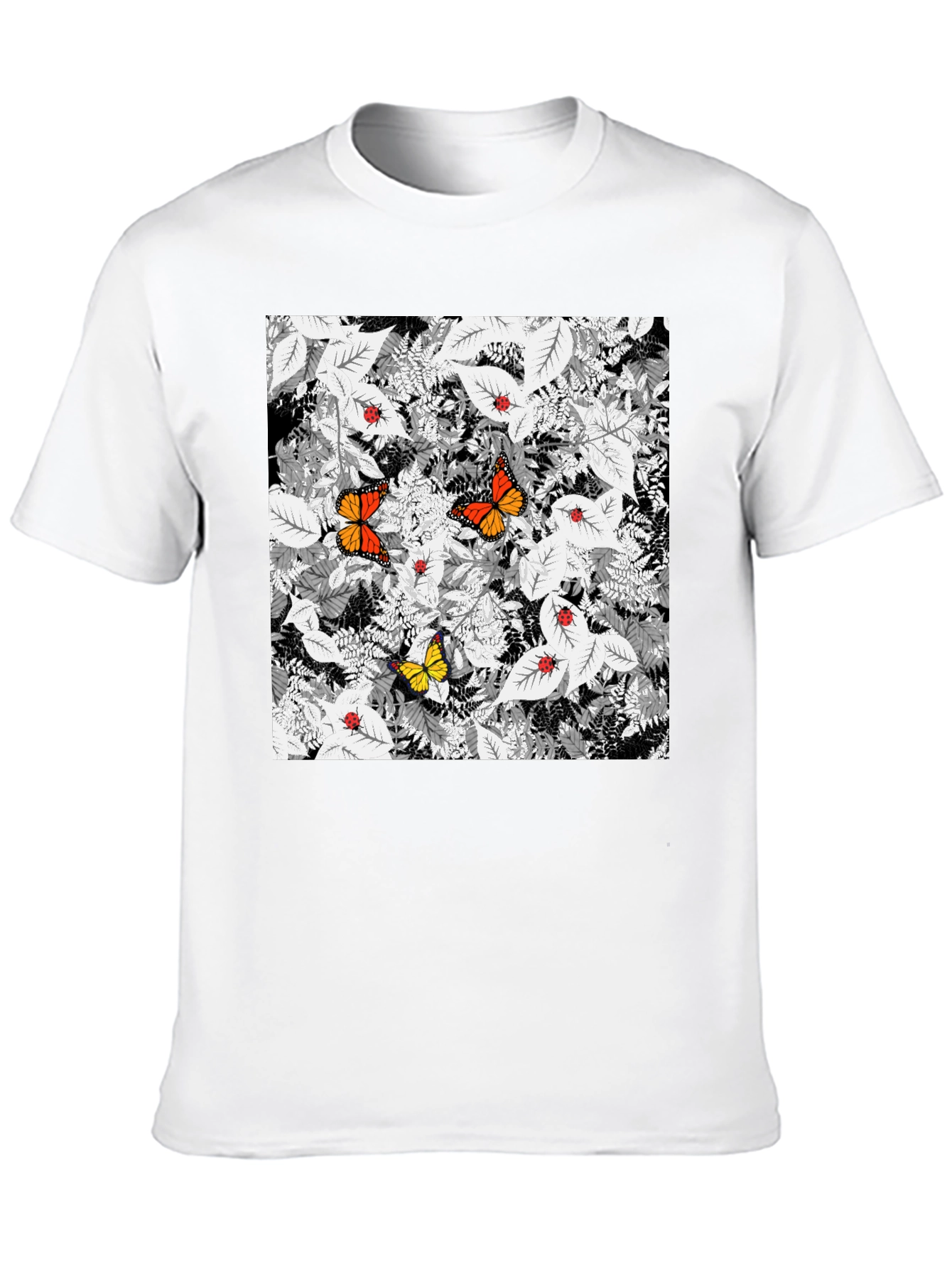 Black Butterfly & Ladybug Graphic Print Black T-Shirt view 10