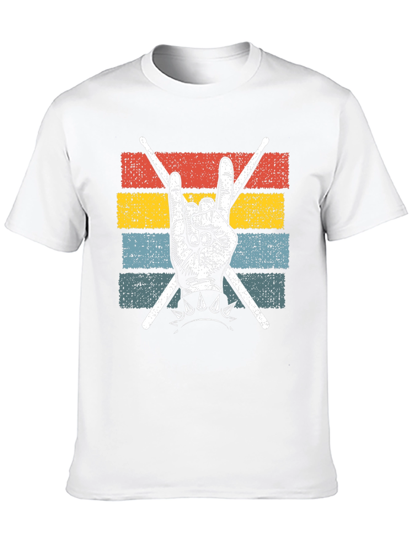 Black Retro Rock Hand & Drumsticks T-Shirt view 10