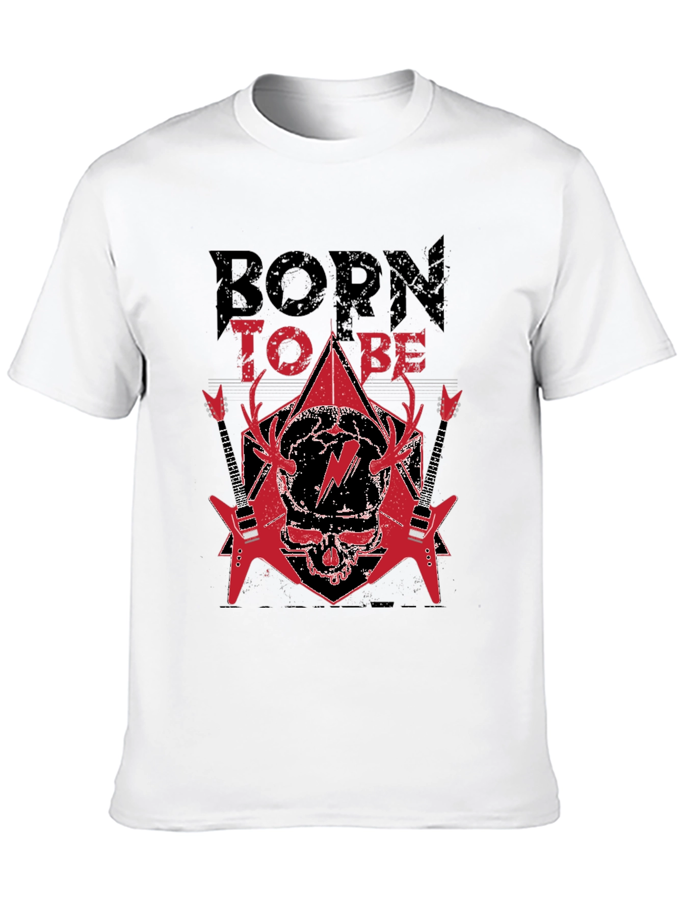 Black Born to Be Rock T-Shirt - Skull & Guitars view 10