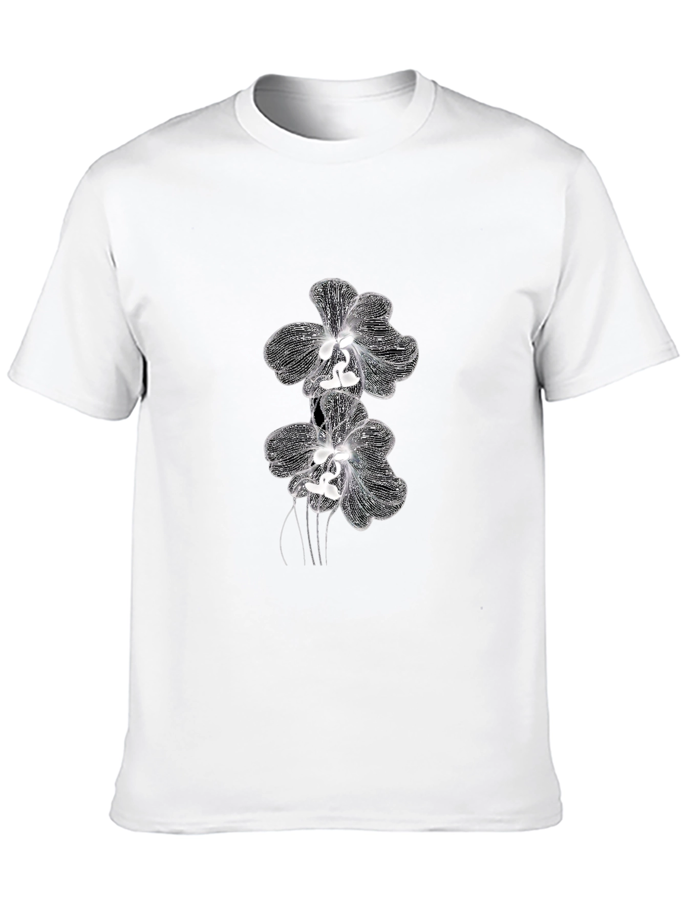 Black Elegant Orchid Graphic Tee - Black Cotton Blend view 10